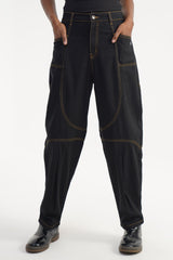 Canyon Black Earth Stitch | High Rise Barrel Fit Jeans