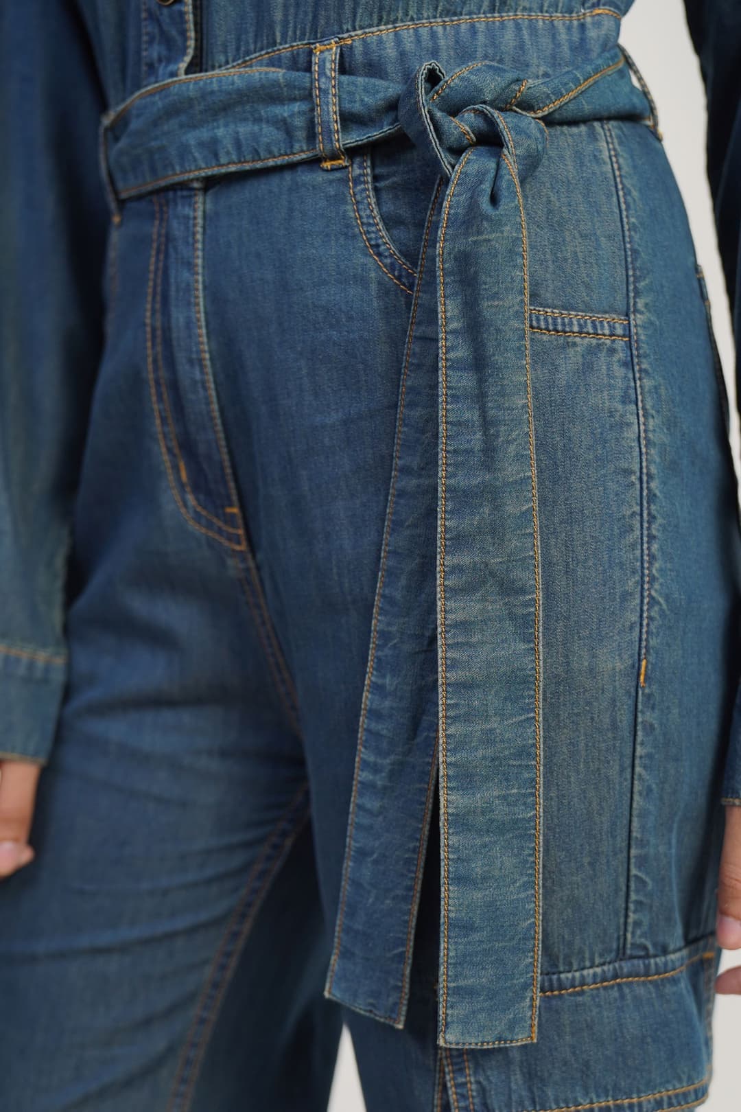 Belted Workwear | Rinse Wash Denim Jumpsuit with Belt - Image 6