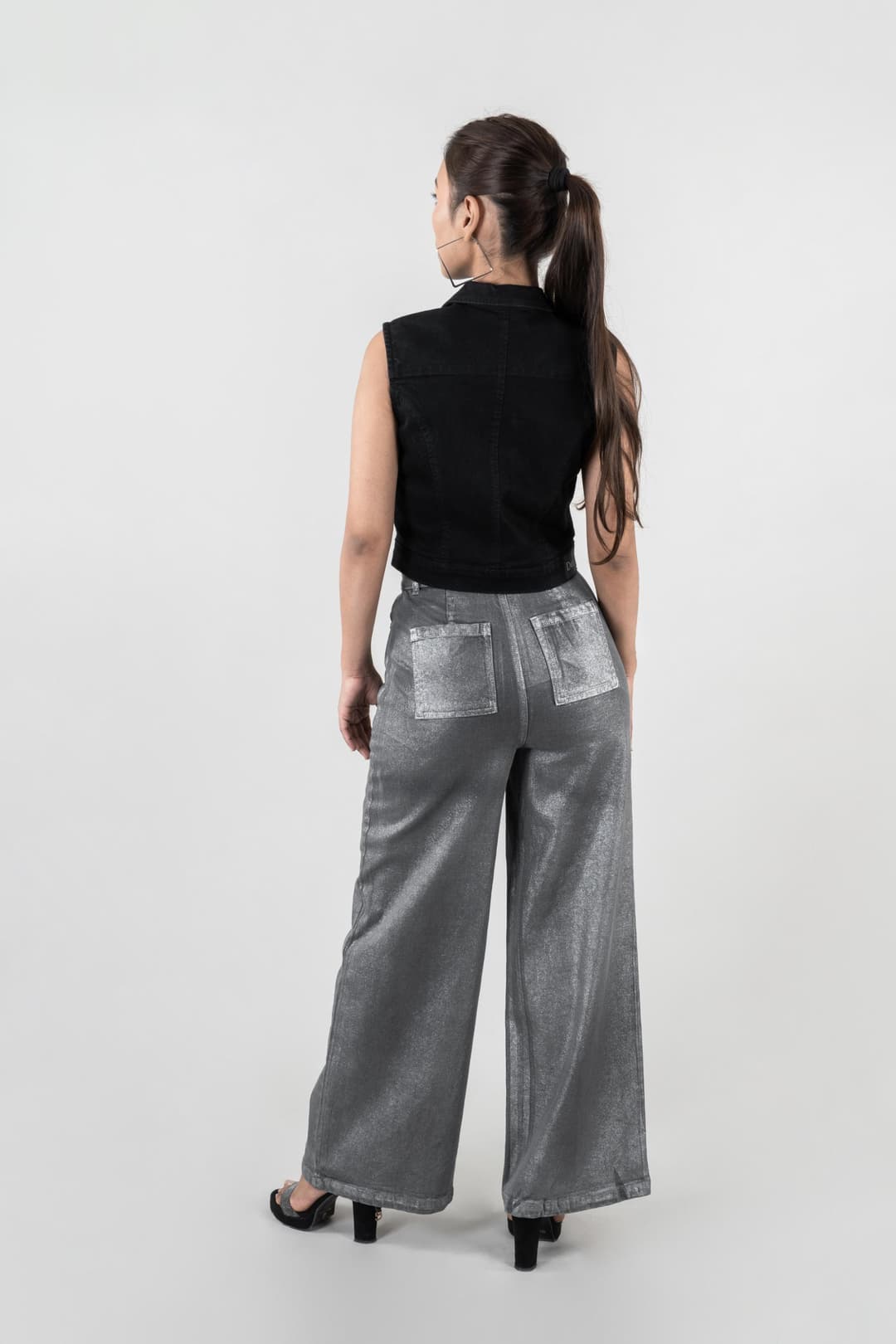 Grey Gleam | Denim Silver Foil Jeans - Image 4
