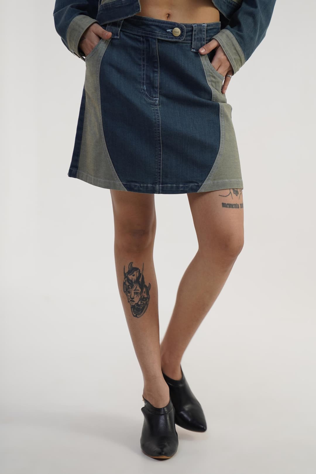 Tint patch | Dual Tone Women's Denim Skirt - Image 1