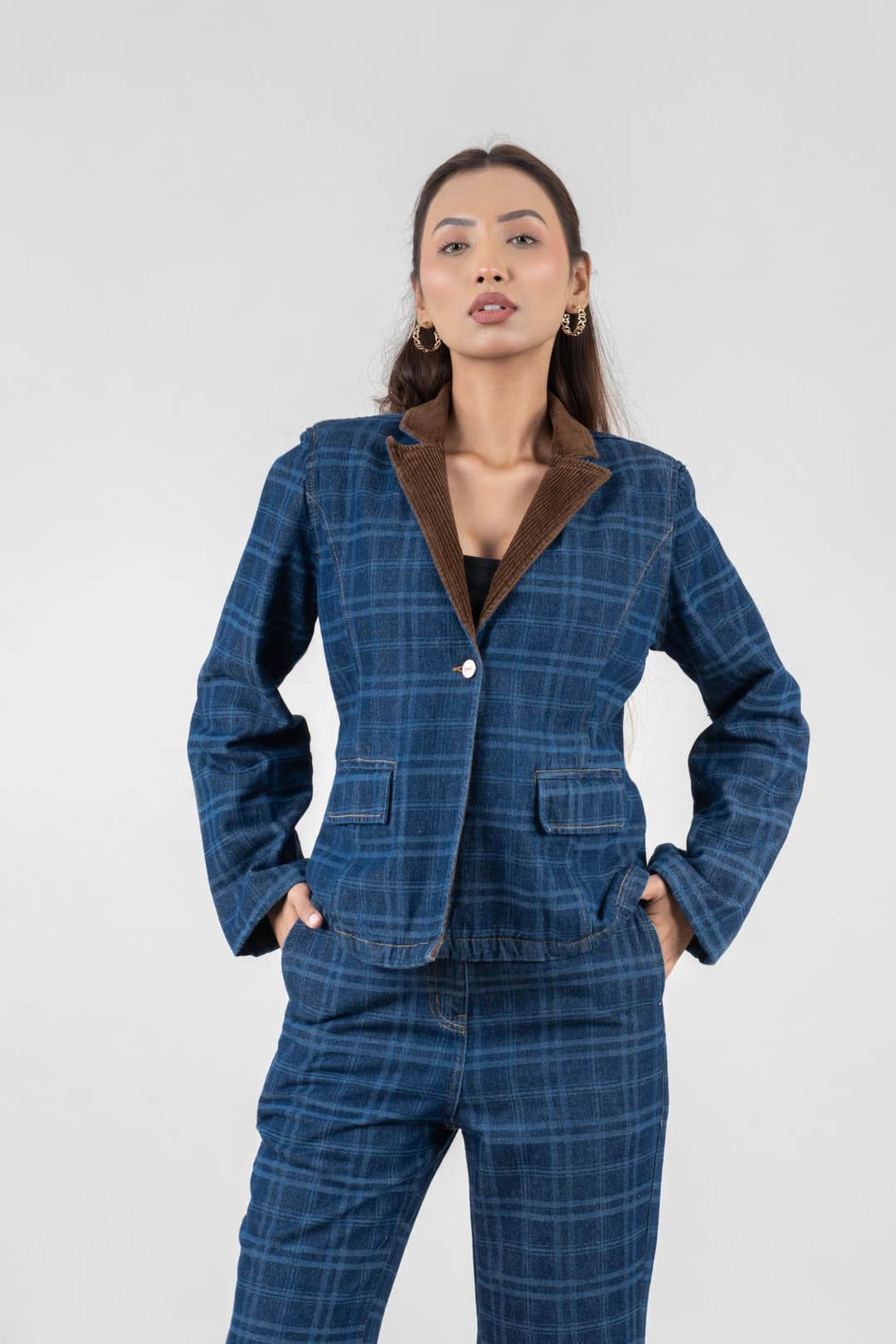 Vintage Grid | Women's Denim Blazer - Image 5