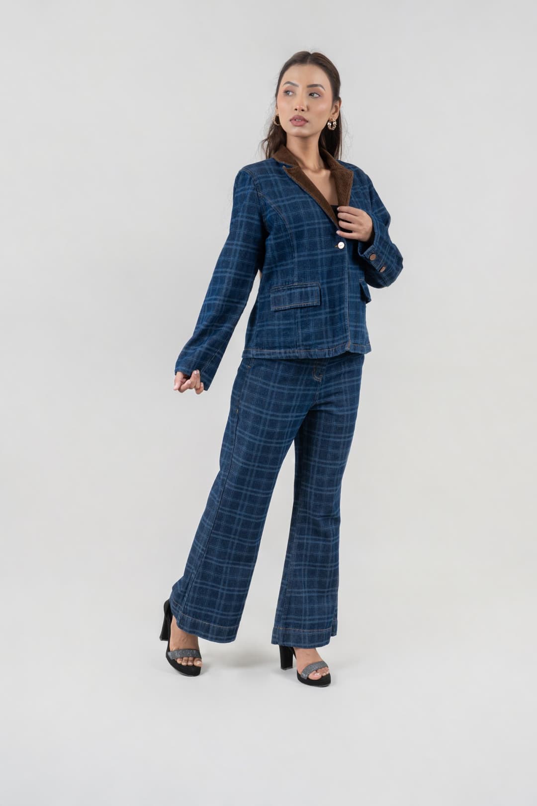 Vintage Grid | Women's Denim Blazer - Image 4