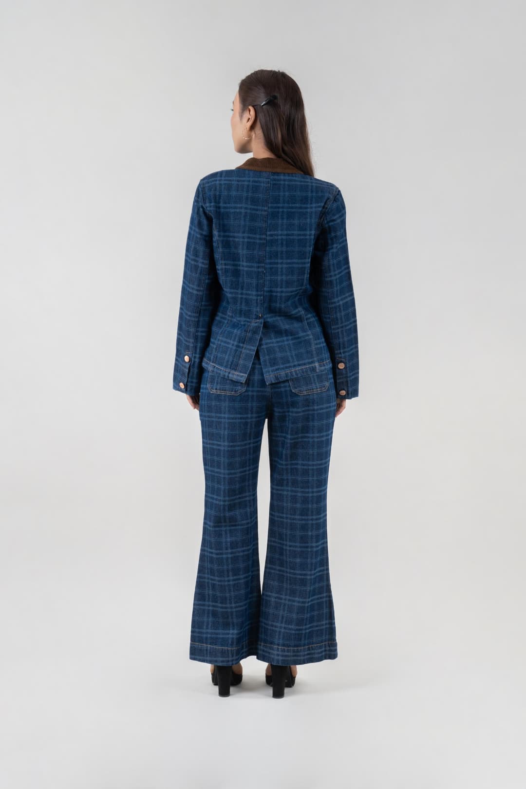 Vintage Grid | Women's Denim Blazer - Image 3