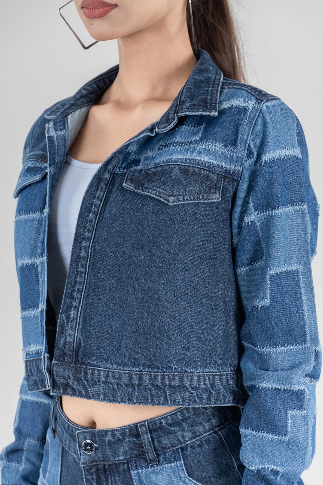 Drill District 2 | Laser Drill Printed Denim Crop Jacket with Jeans - Image 6