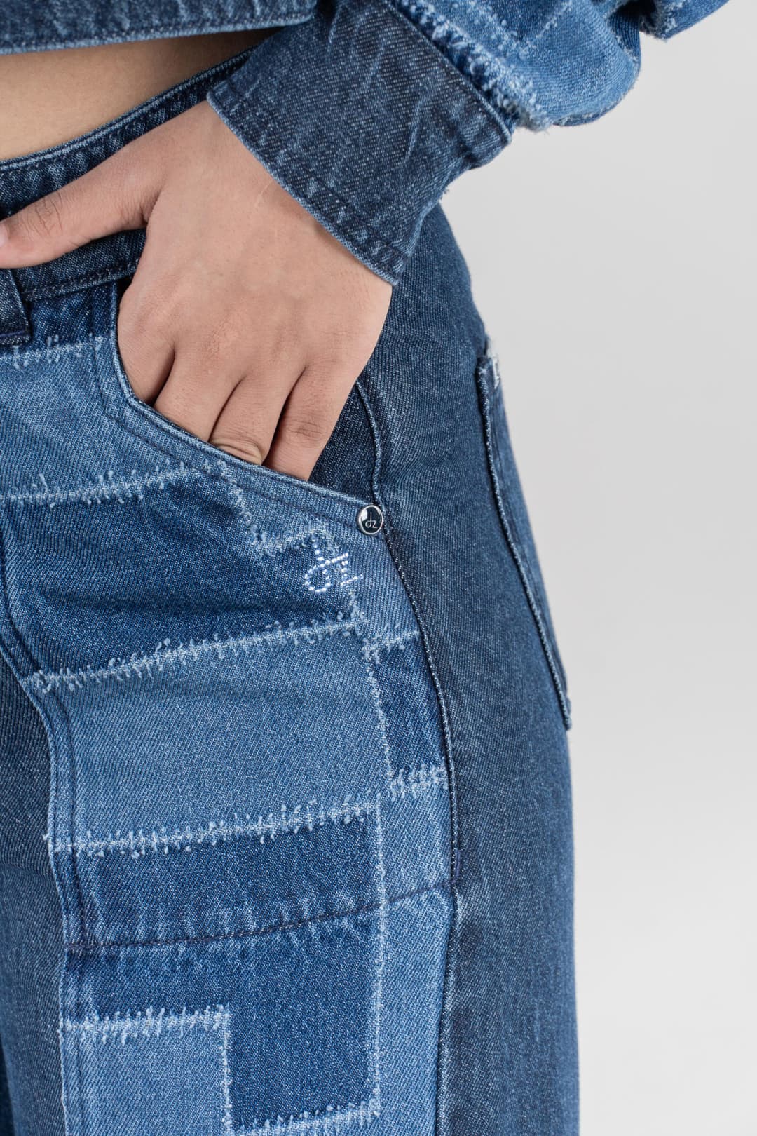 Drill District 2 | Laser Drill Printed Denim Crop Jacket with Jeans - Image 5