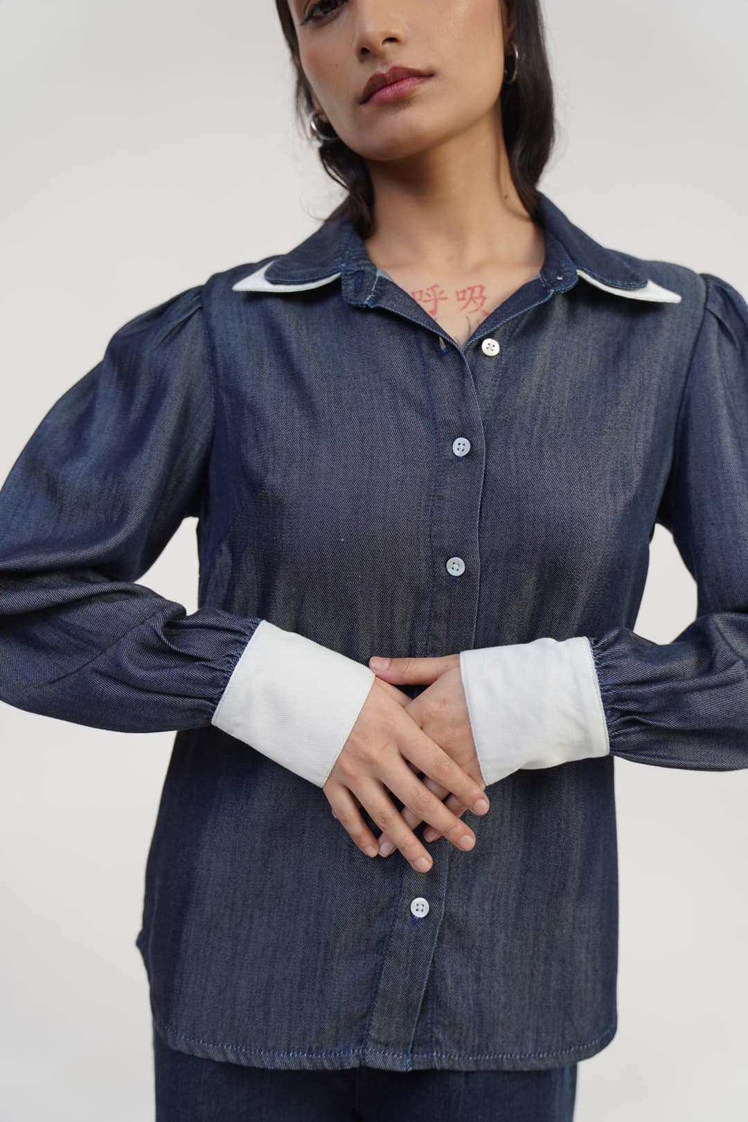 Twill Contrast | Women's Denim Shirt - Image 7
