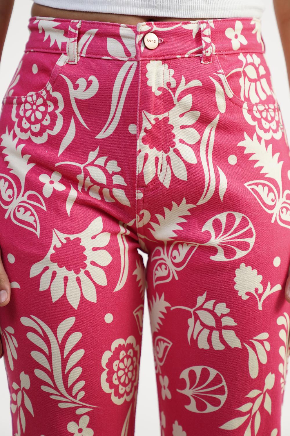 Tropical Flare | Floral Digital Print High Rise Flare Leg Jeans