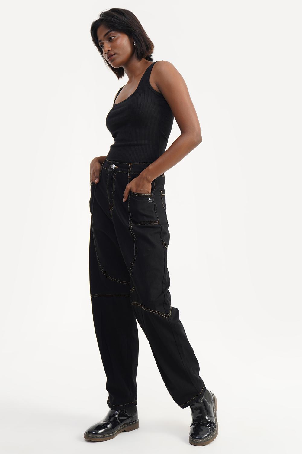 Canyon Black Earth Stitch | High Rise Barrel Fit Jeans