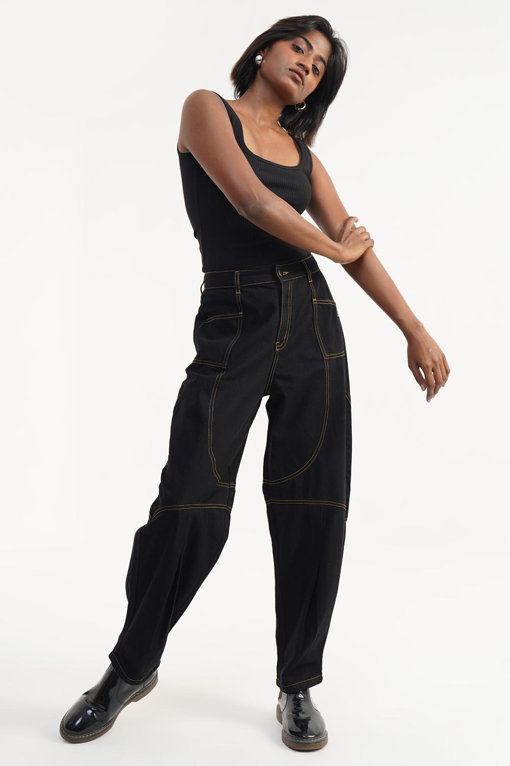 Canyon Black Earth Stitch | High Rise Barrel Fit Jeans