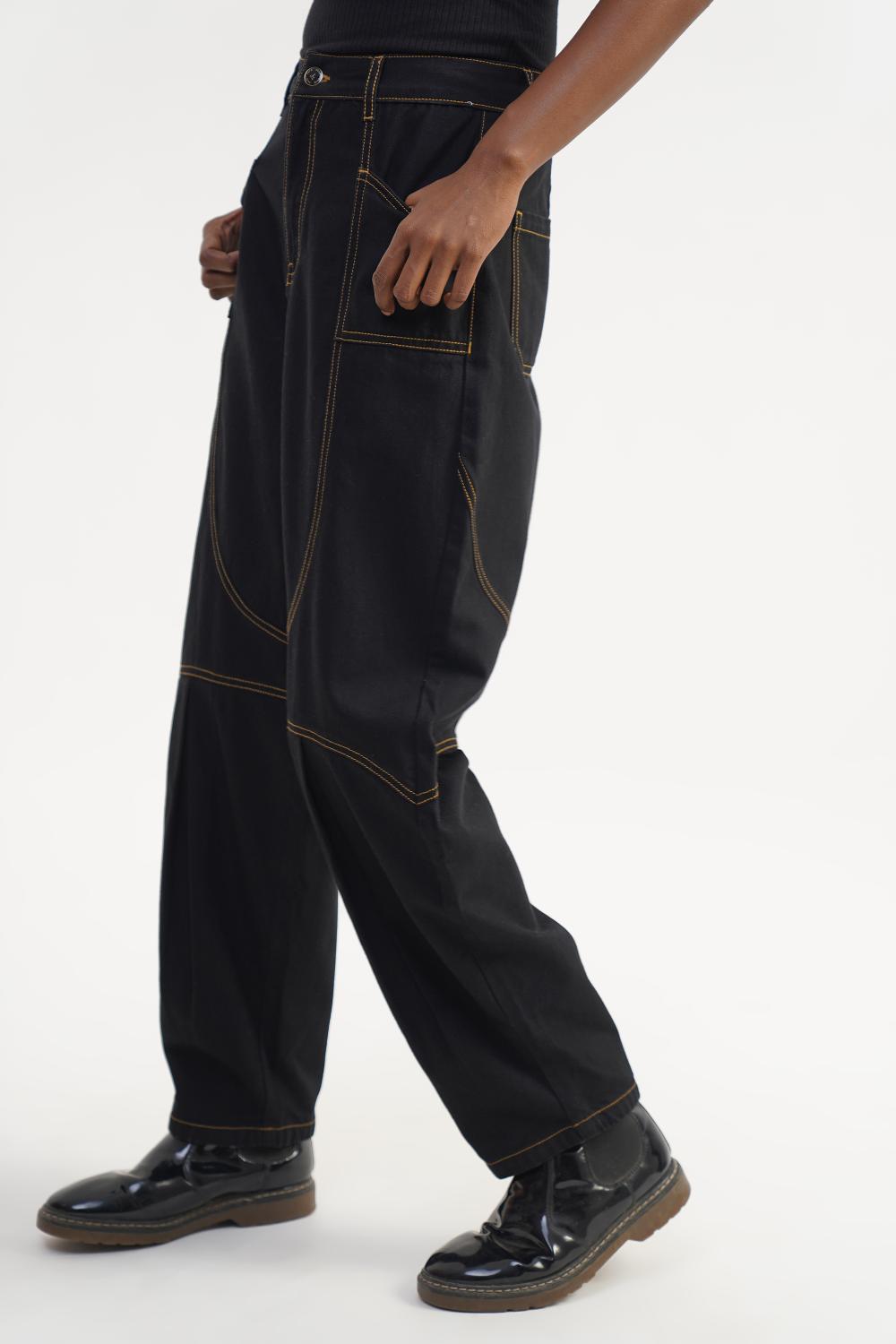 Canyon Black Earth Stitch | High Rise Barrel Fit Jeans