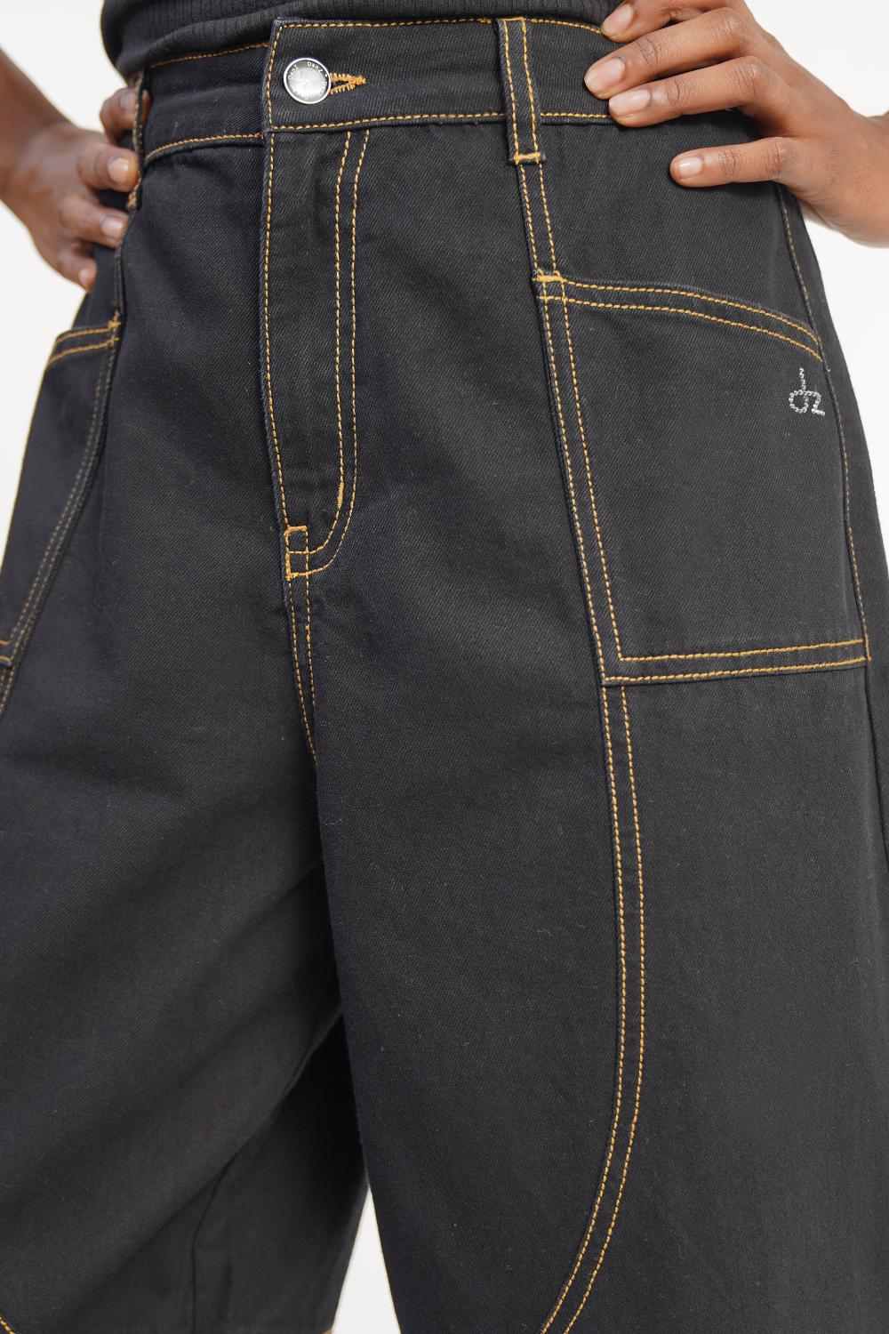 Canyon Black Earth Stitch | High Rise Barrel Fit Jeans
