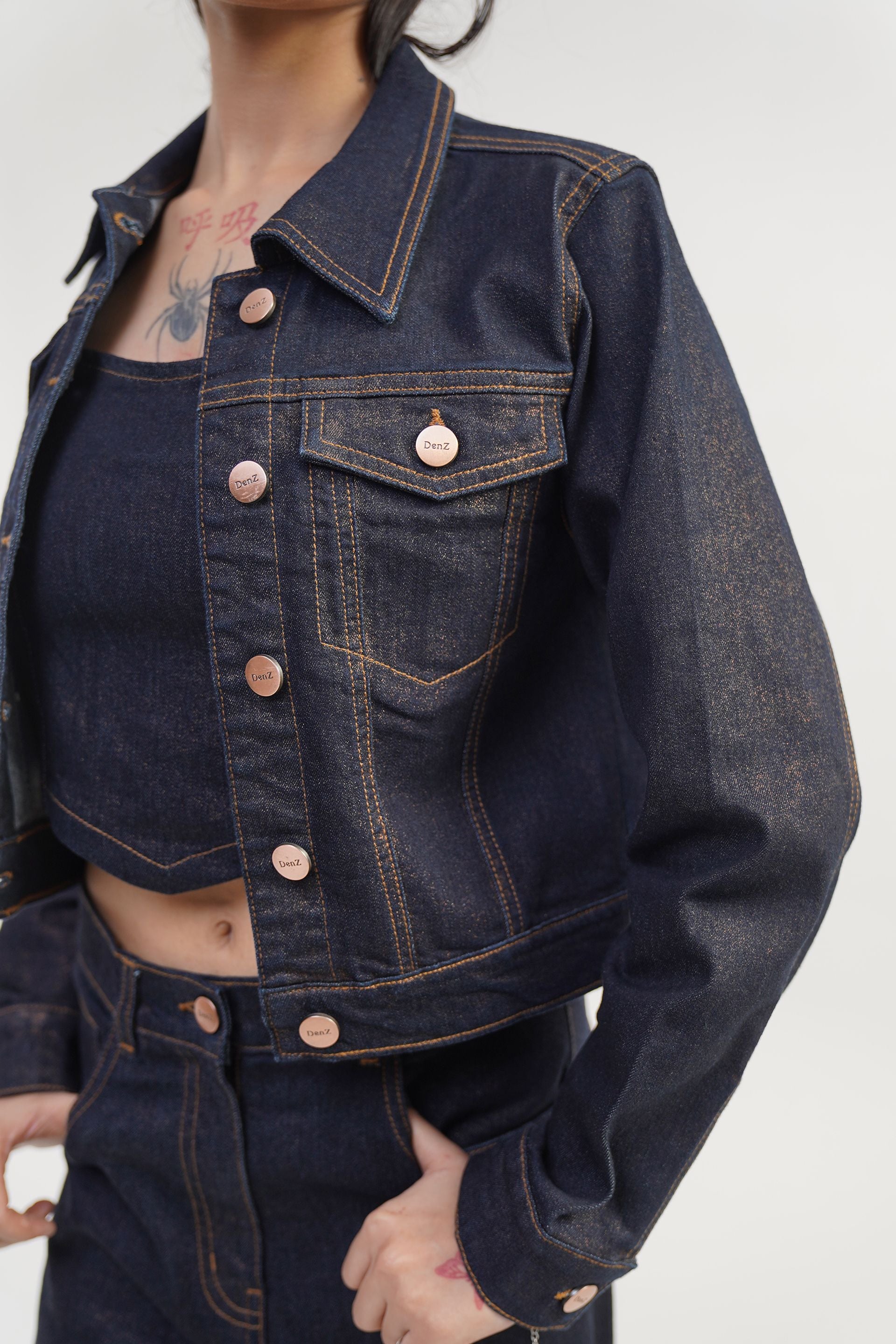 OBSIDIAN LUXE | Glitter Foil Cropped Jacket