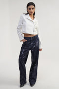 SHINE SET | Sequin Stripe Biker Cropped Jacket with Sequin Jeans