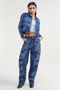 Drill District | Laser Drill Printed Denim Crop Jacket with Jeans
