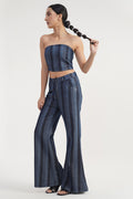 ToneShift Co-ord | stripe laser print crop top with flare leg jeans