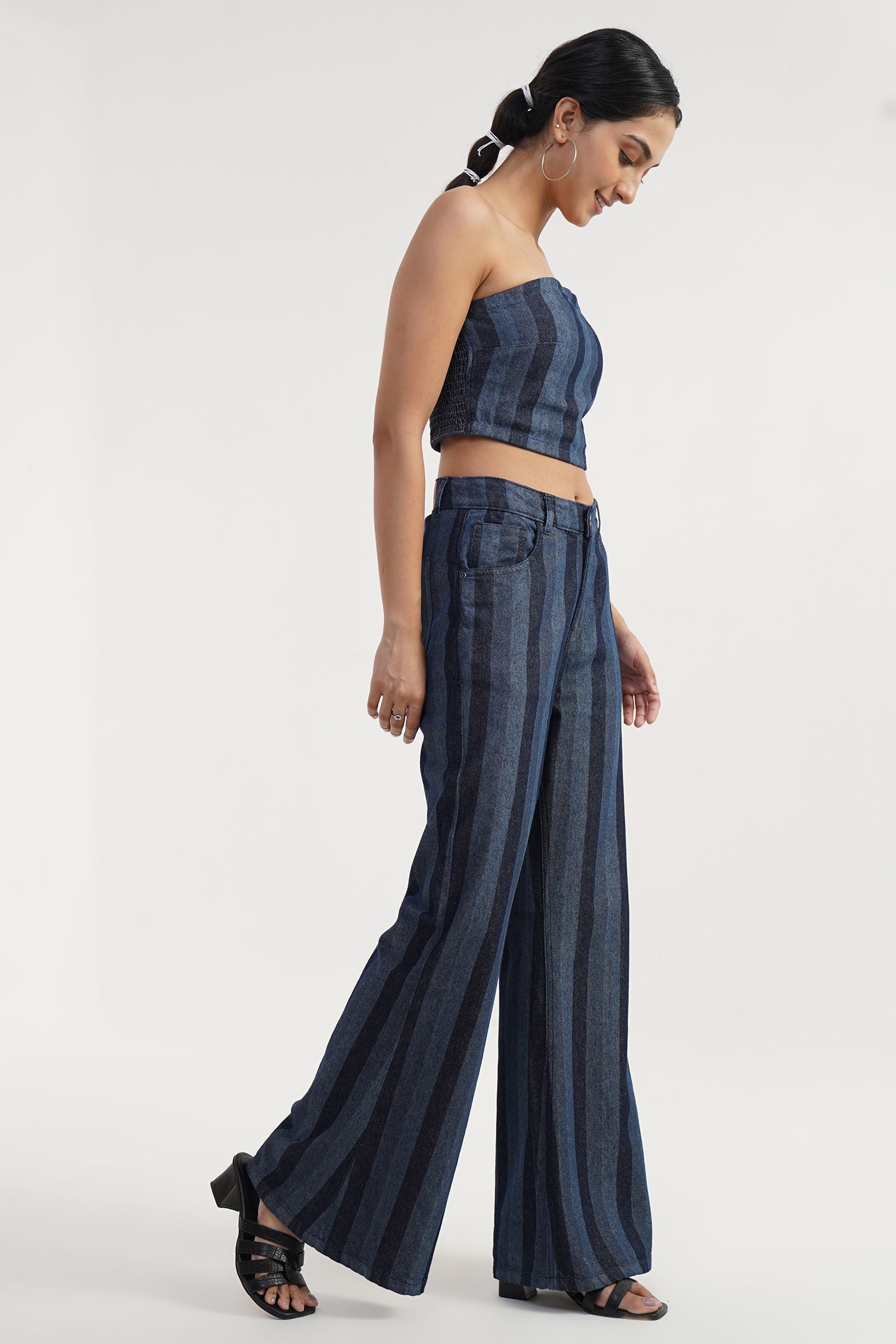 ToneShift Co-ord | stripe laser print crop top with flare leg jeans