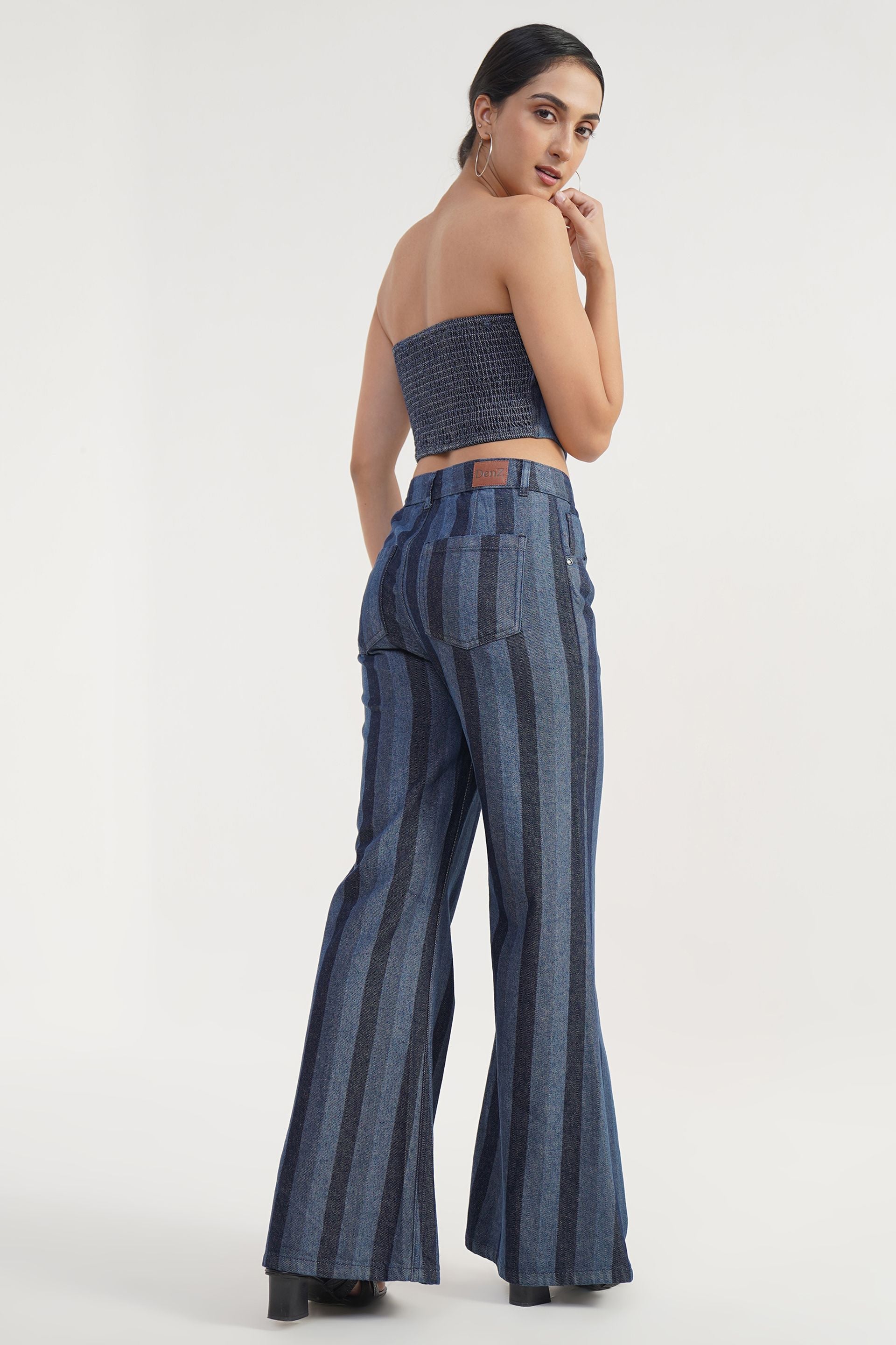 ToneShift Co-ord | stripe laser print crop top with flare leg jeans