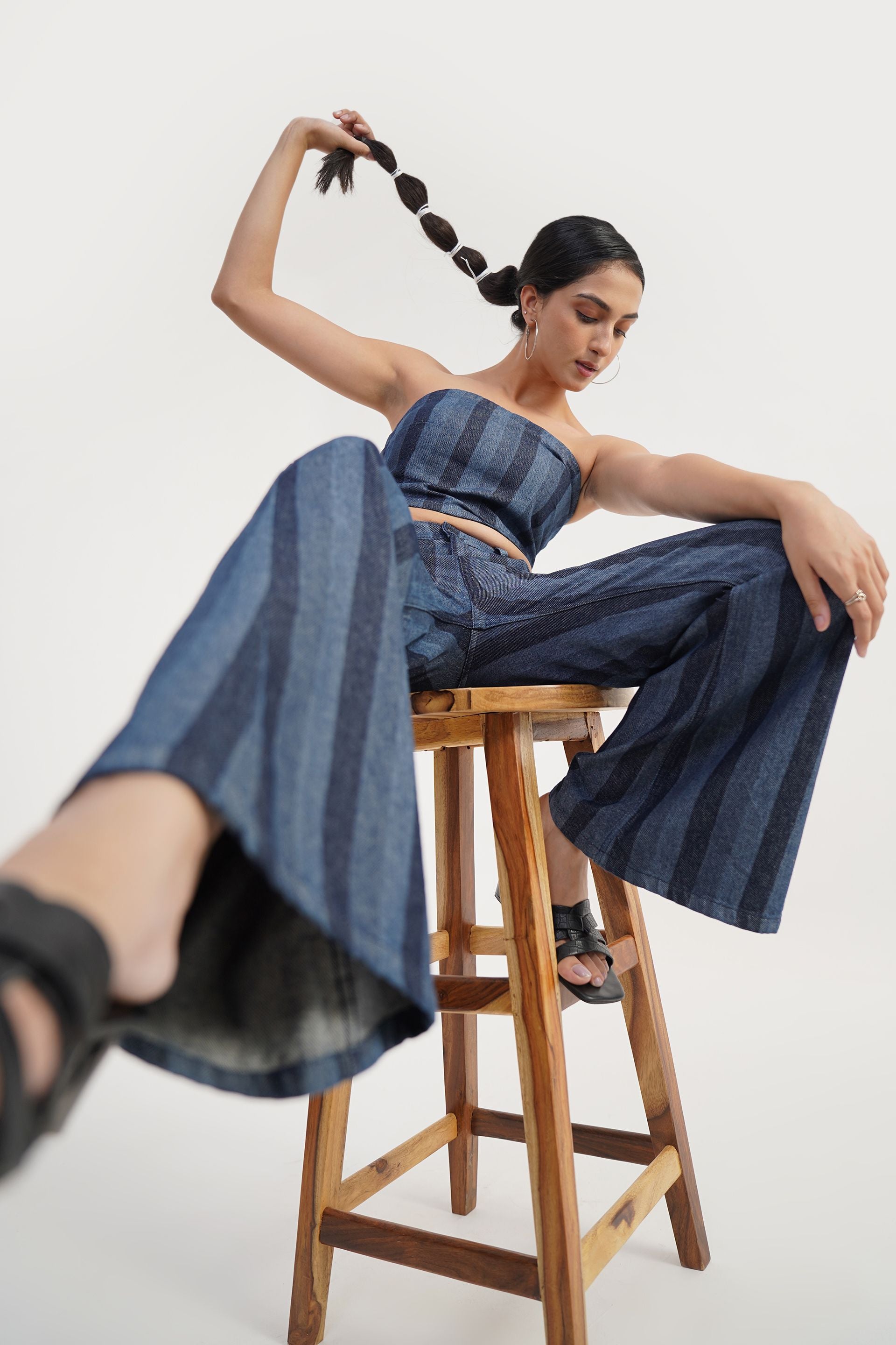 ToneShift Co-ord | stripe laser print crop top with flare leg jeans