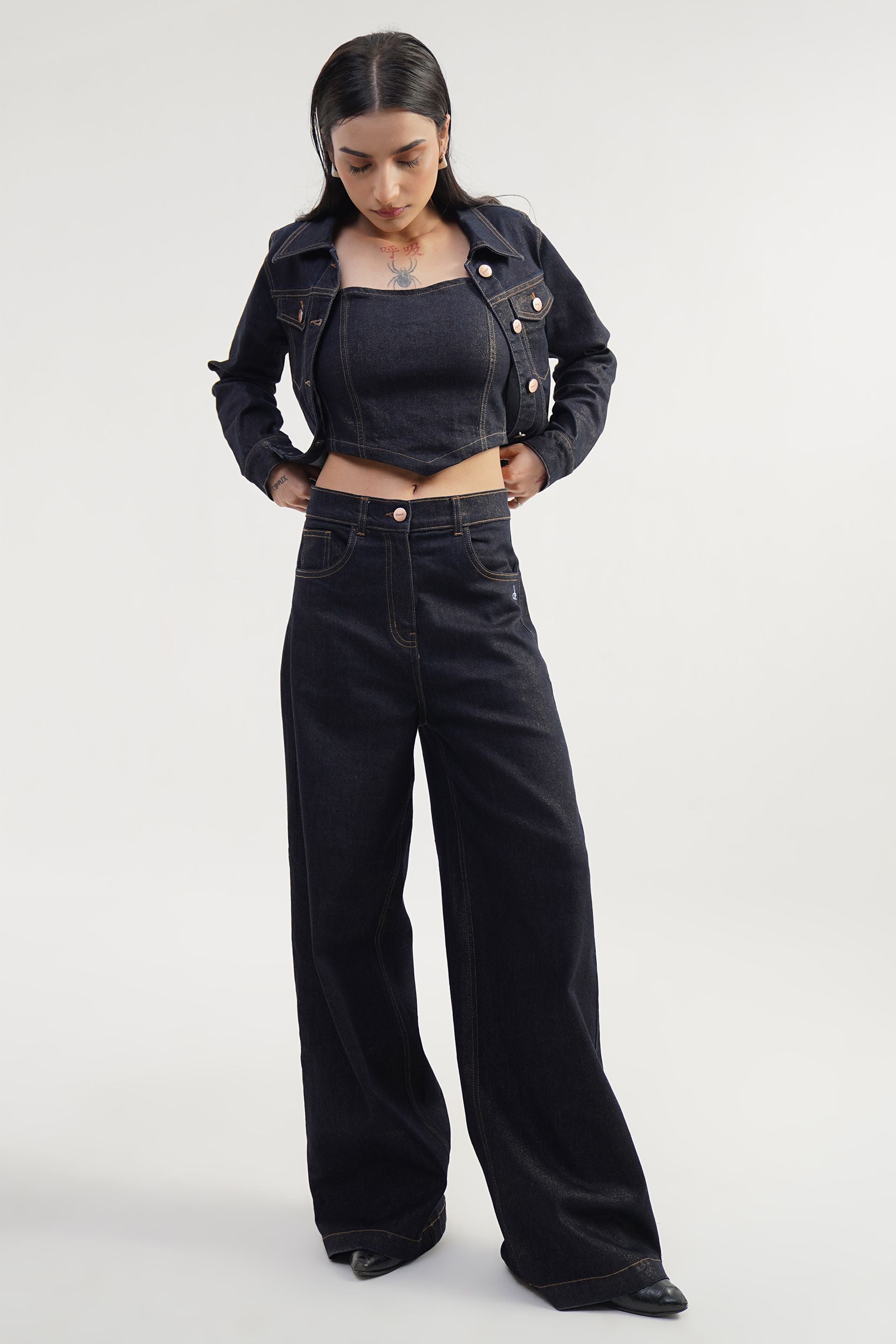 OBSIDIAN LUXE | Glitter Foil High Rise Straight Jeans