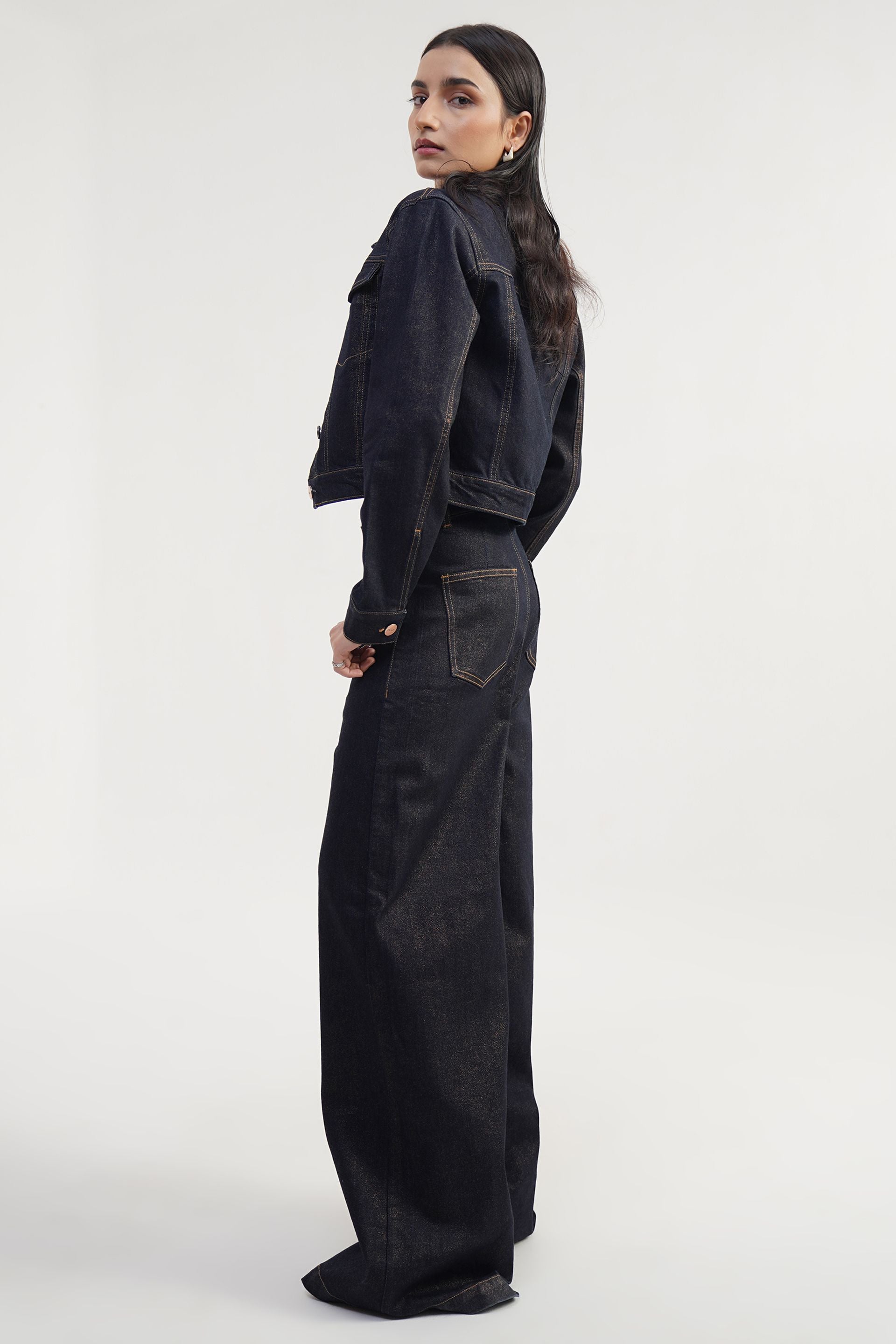 OBSIDIAN LUXE | Glitter Foil High Rise Straight Jeans