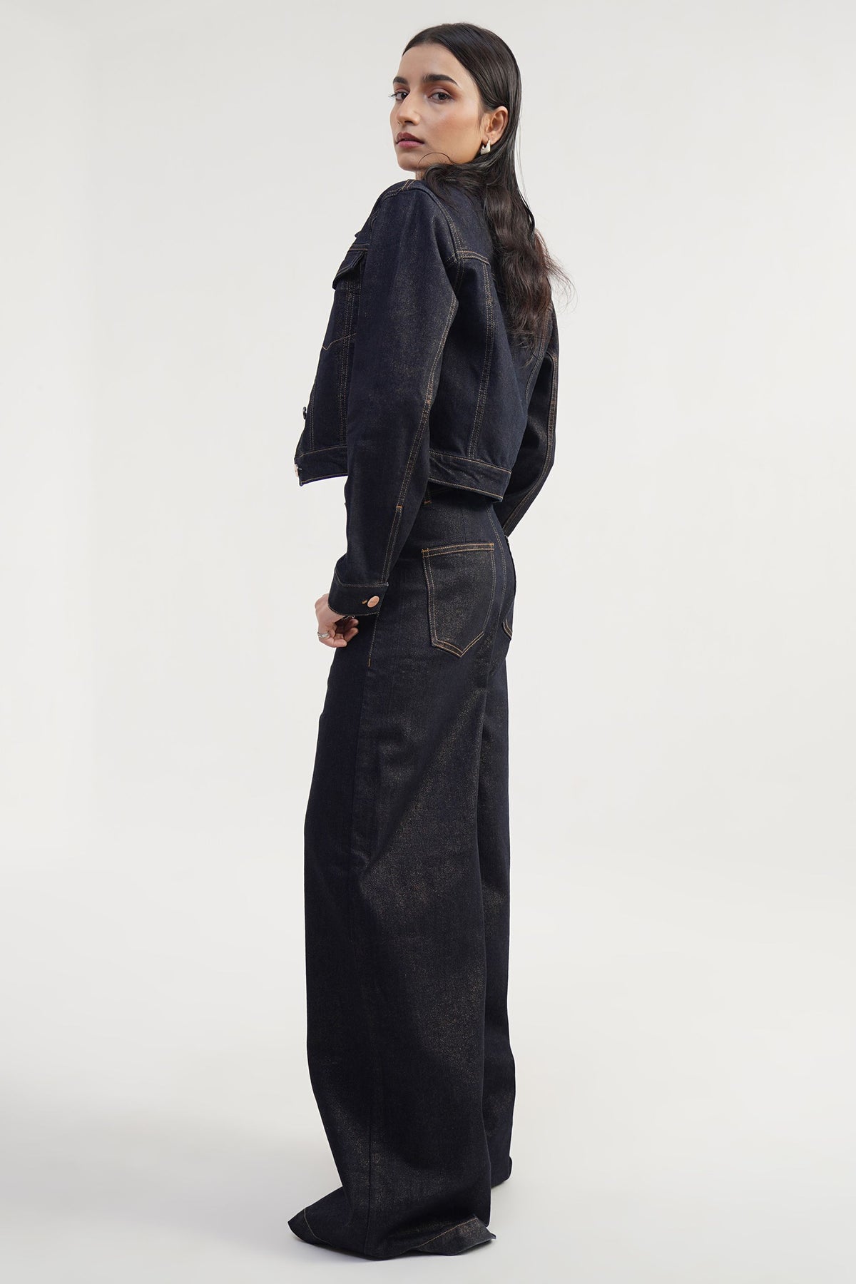 OBSIDIAN LUXE | Glitter Foil High Rise Straight Jeans