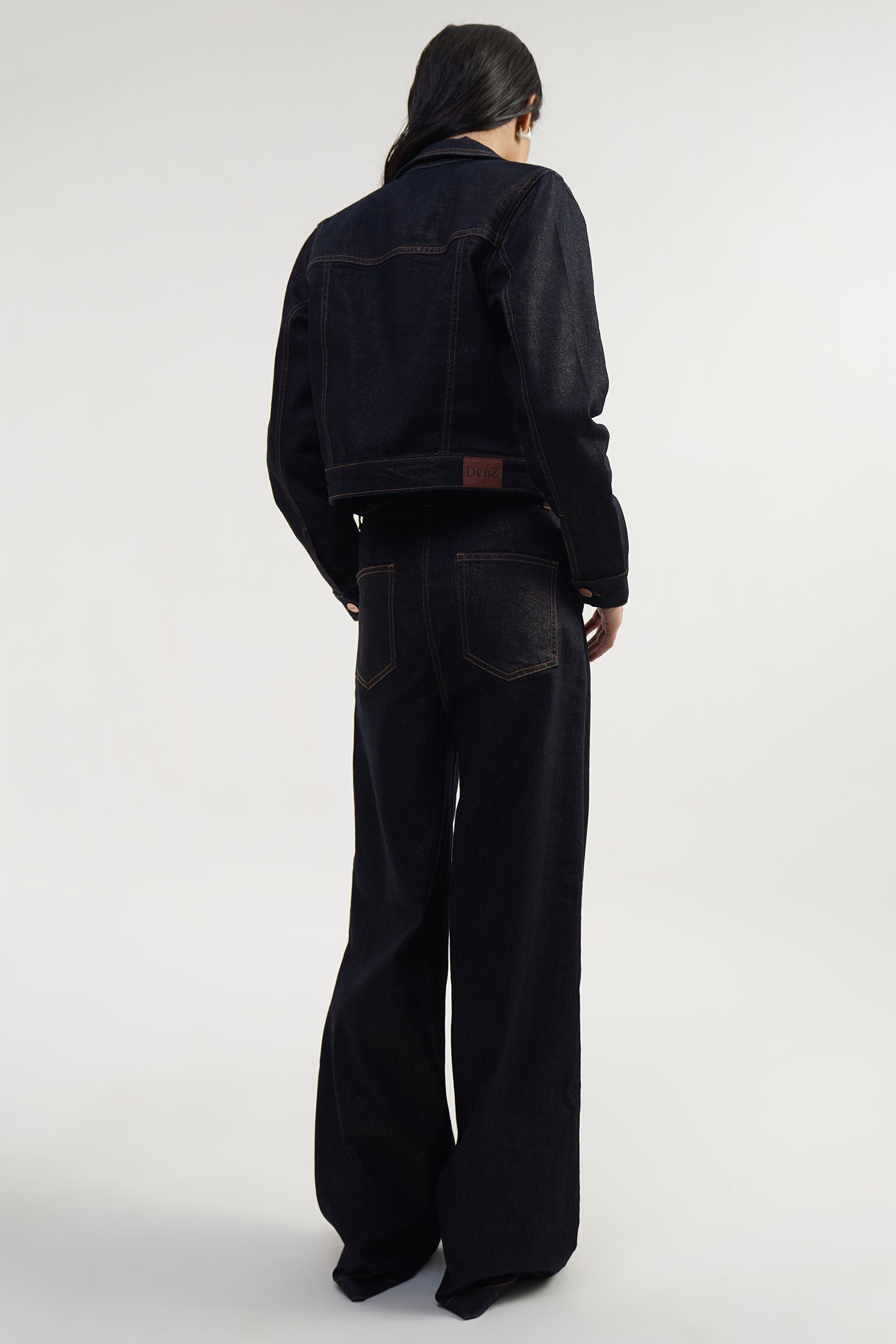 OBSIDIAN LUXE | Glitter Foil High Rise Straight Jeans