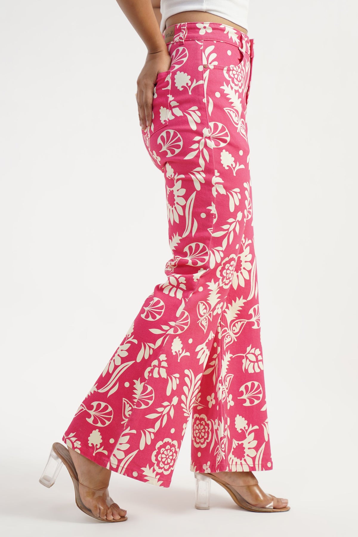 Tropical Flare | Floral Digital Print High Rise Flare Leg Jeans