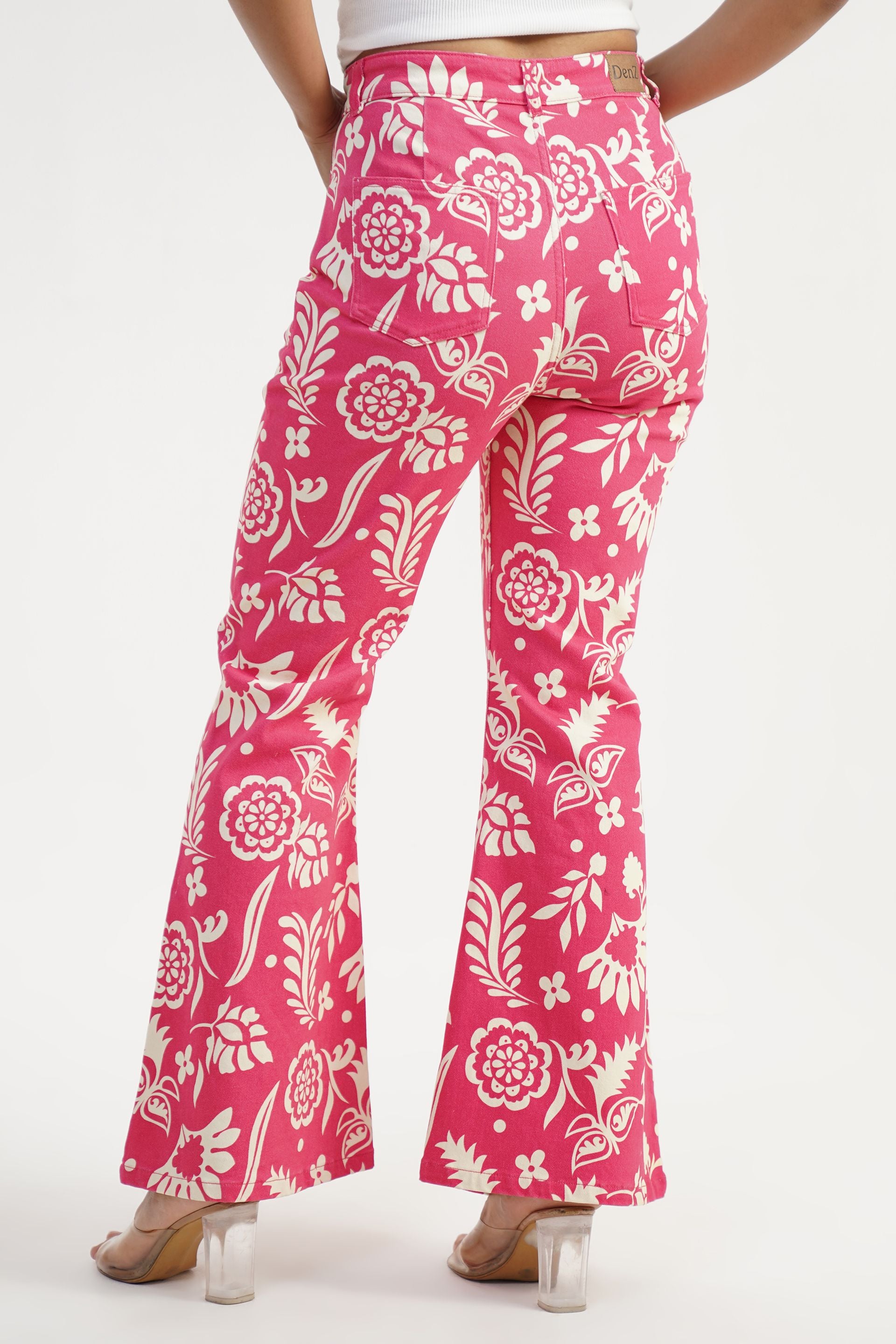 Tropical Flare | Floral Digital Print High Rise Flare Leg Jeans