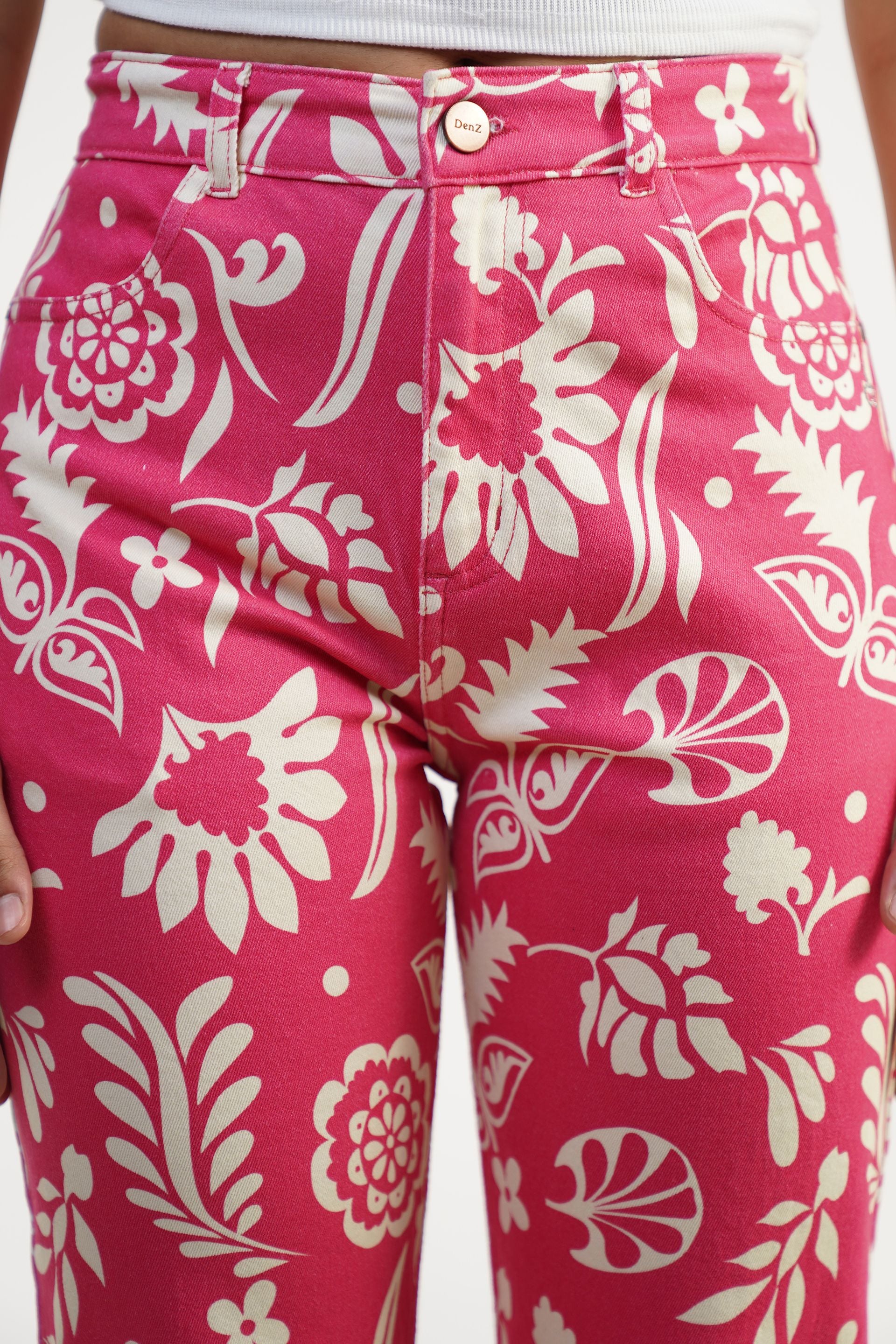Tropical Flare | Floral Digital Print High Rise Flare Leg Jeans