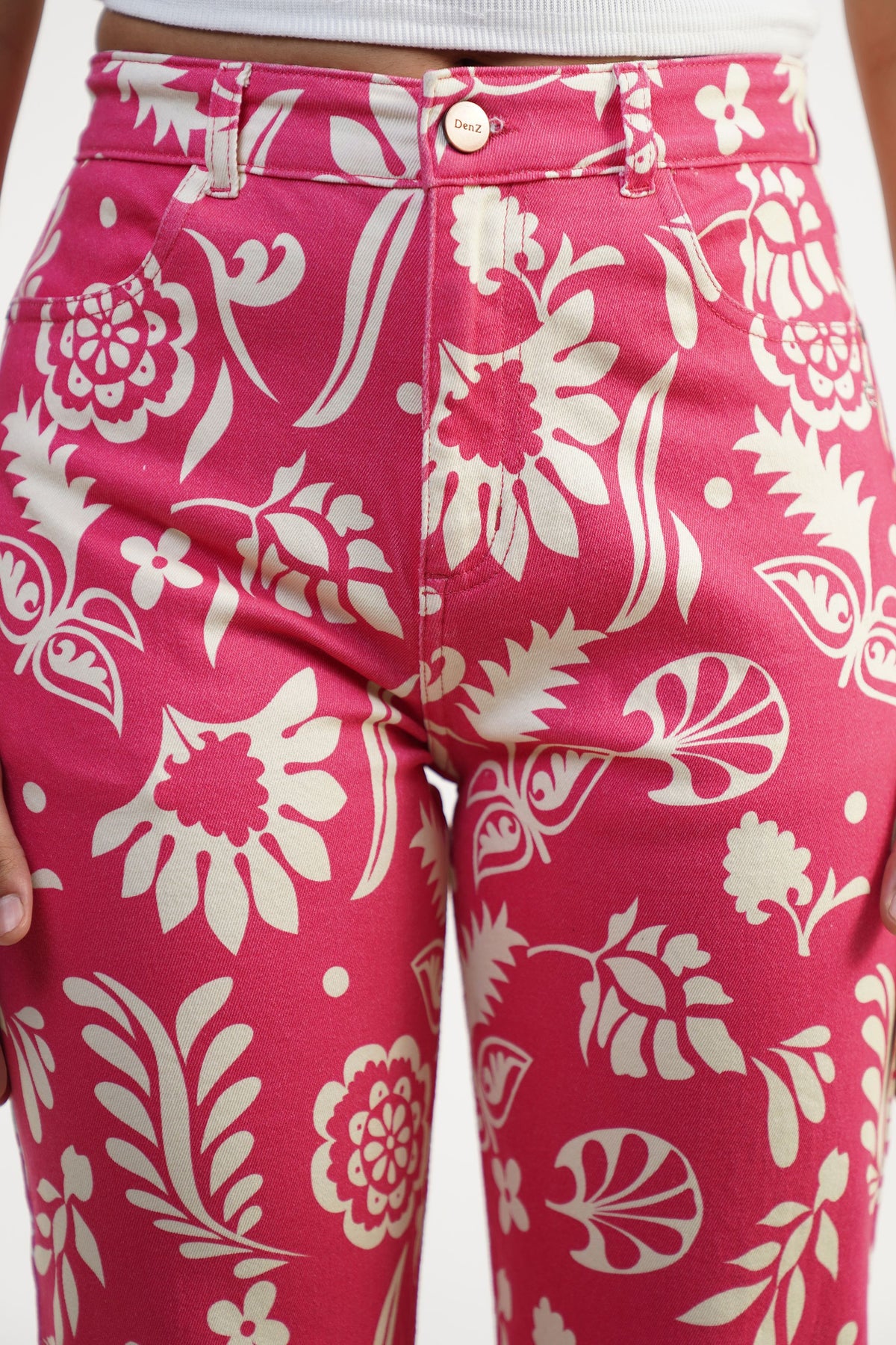 Tropical Flare | Floral Digital Print High Rise Flare Leg Jeans