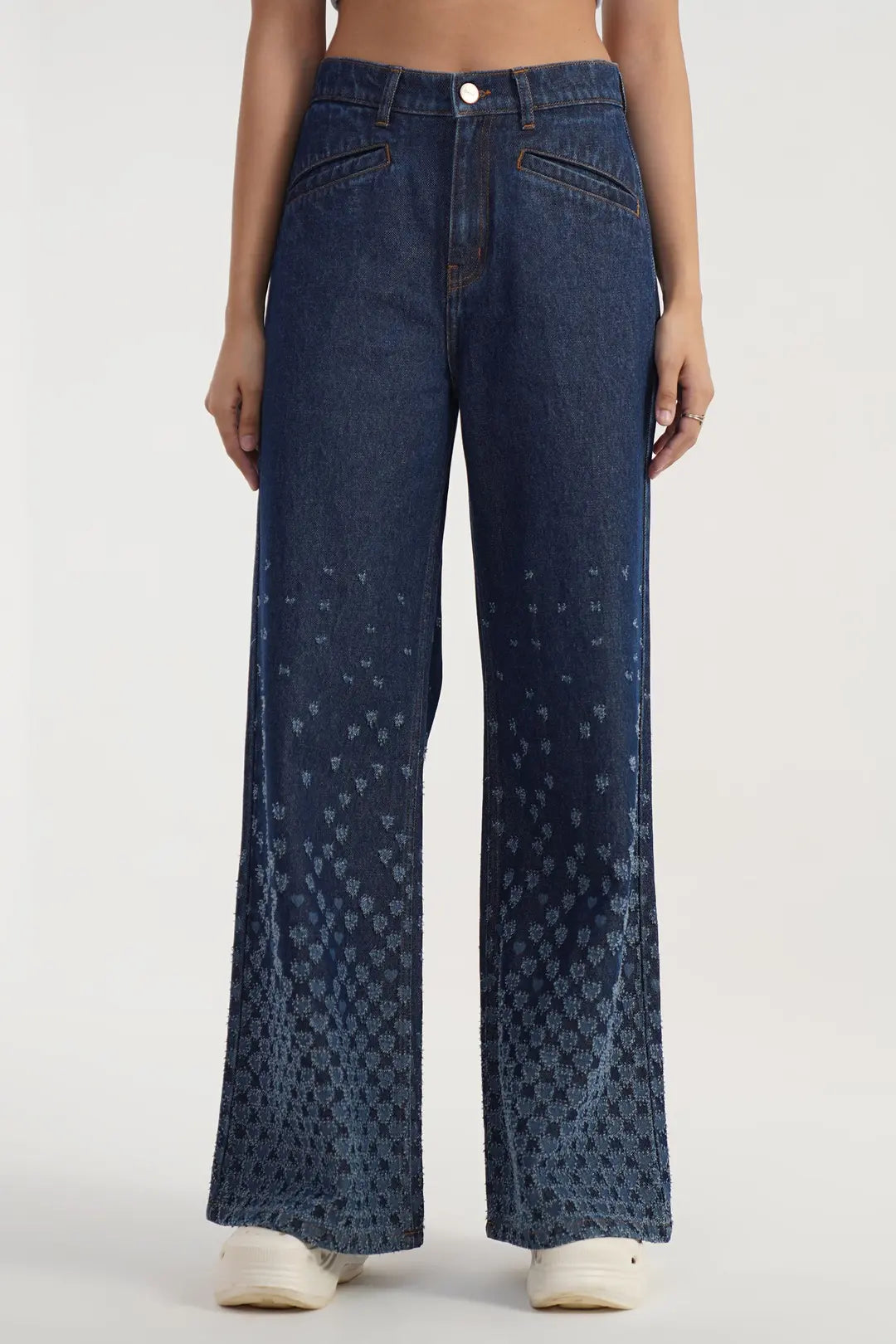 Heart Fade Flare | Laser Drilled High Rise Flared Jeans