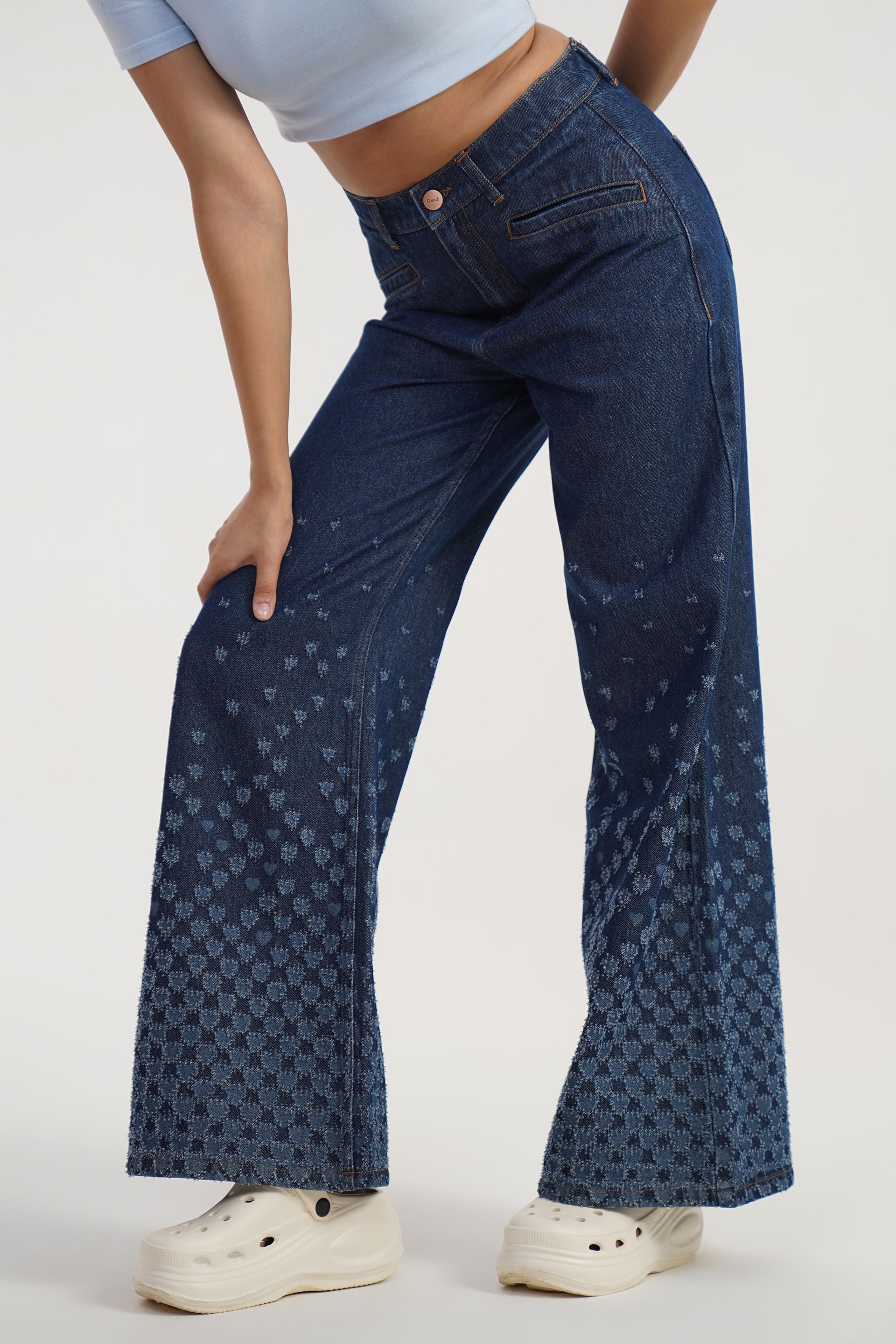 Heart Fade Flare | Laser Drilled High Rise Flared Jeans