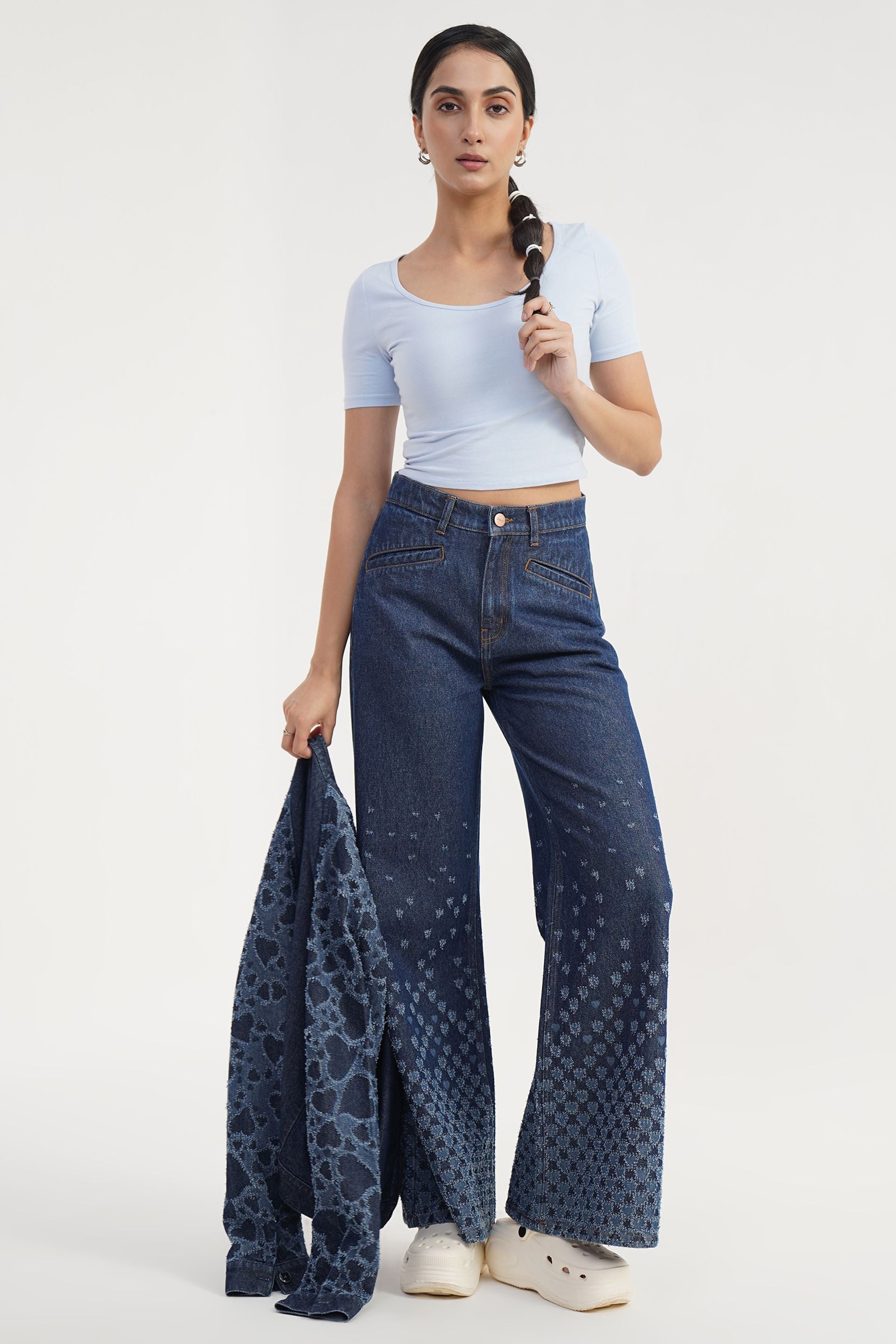 Heart Fade Flare | Laser Drilled High Rise Flared Jeans