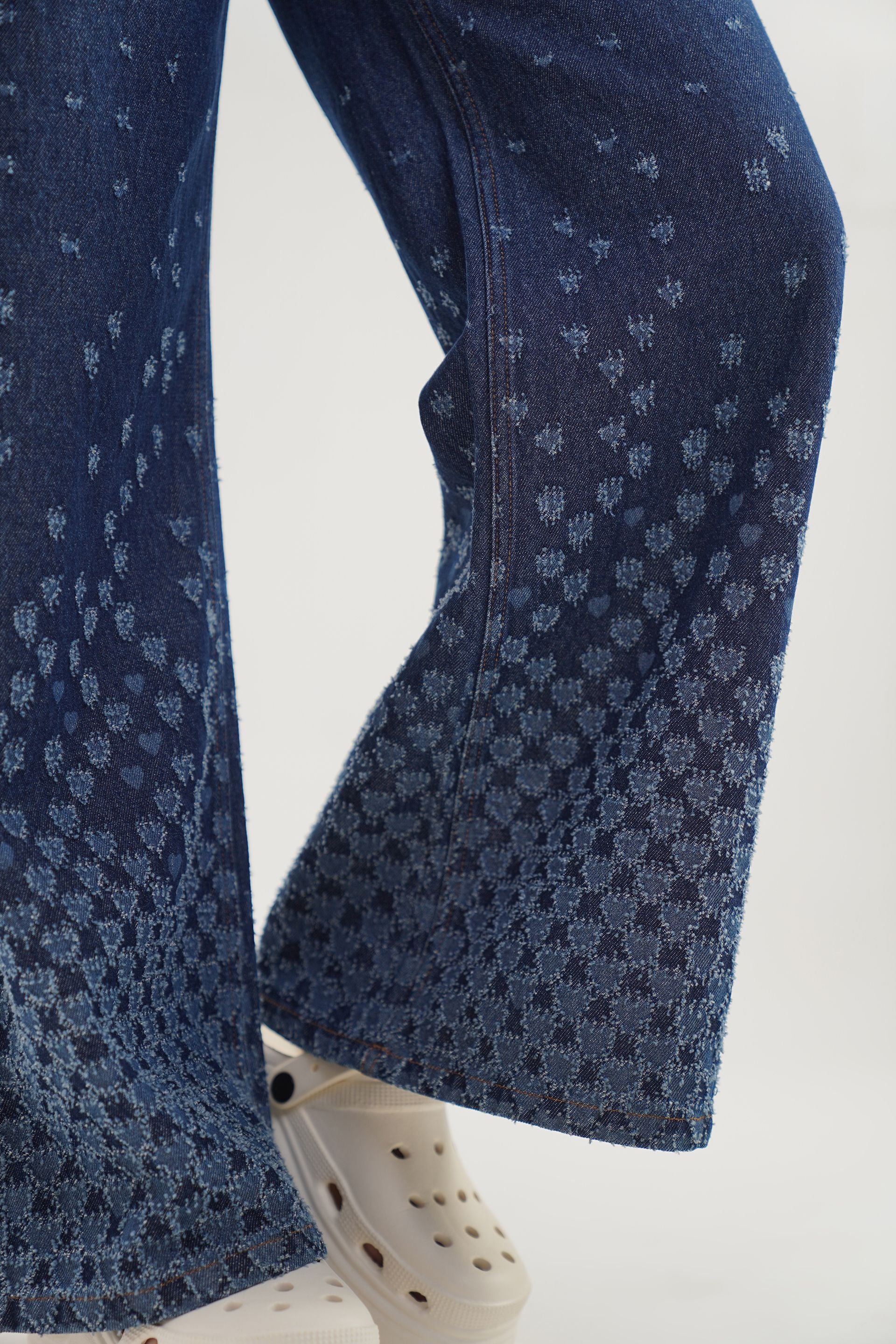 Heart Fade Flare | Laser Drilled High Rise Flared Jeans