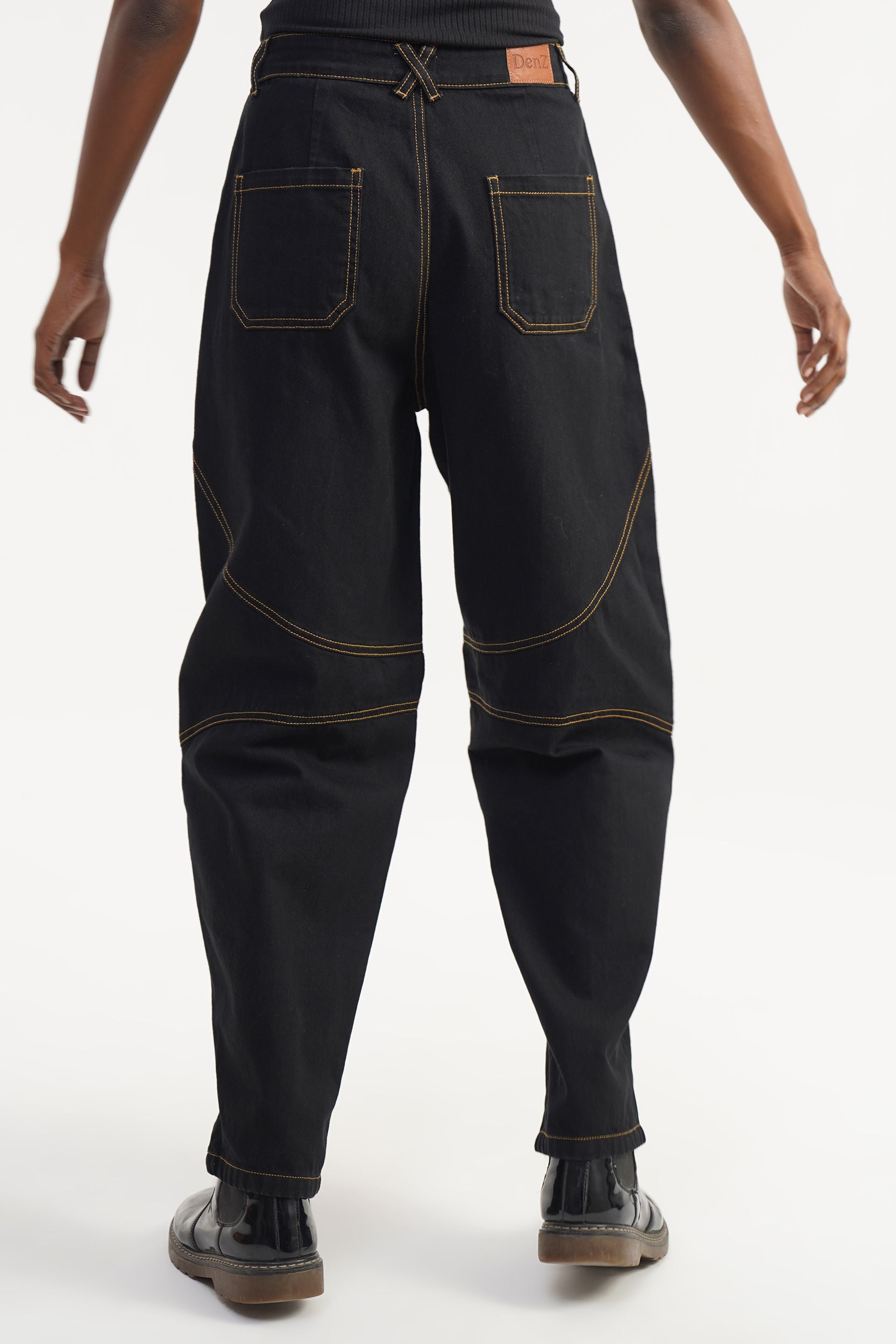 Canyon Black Earth Stitch | High Rise Barrel Fit Jeans