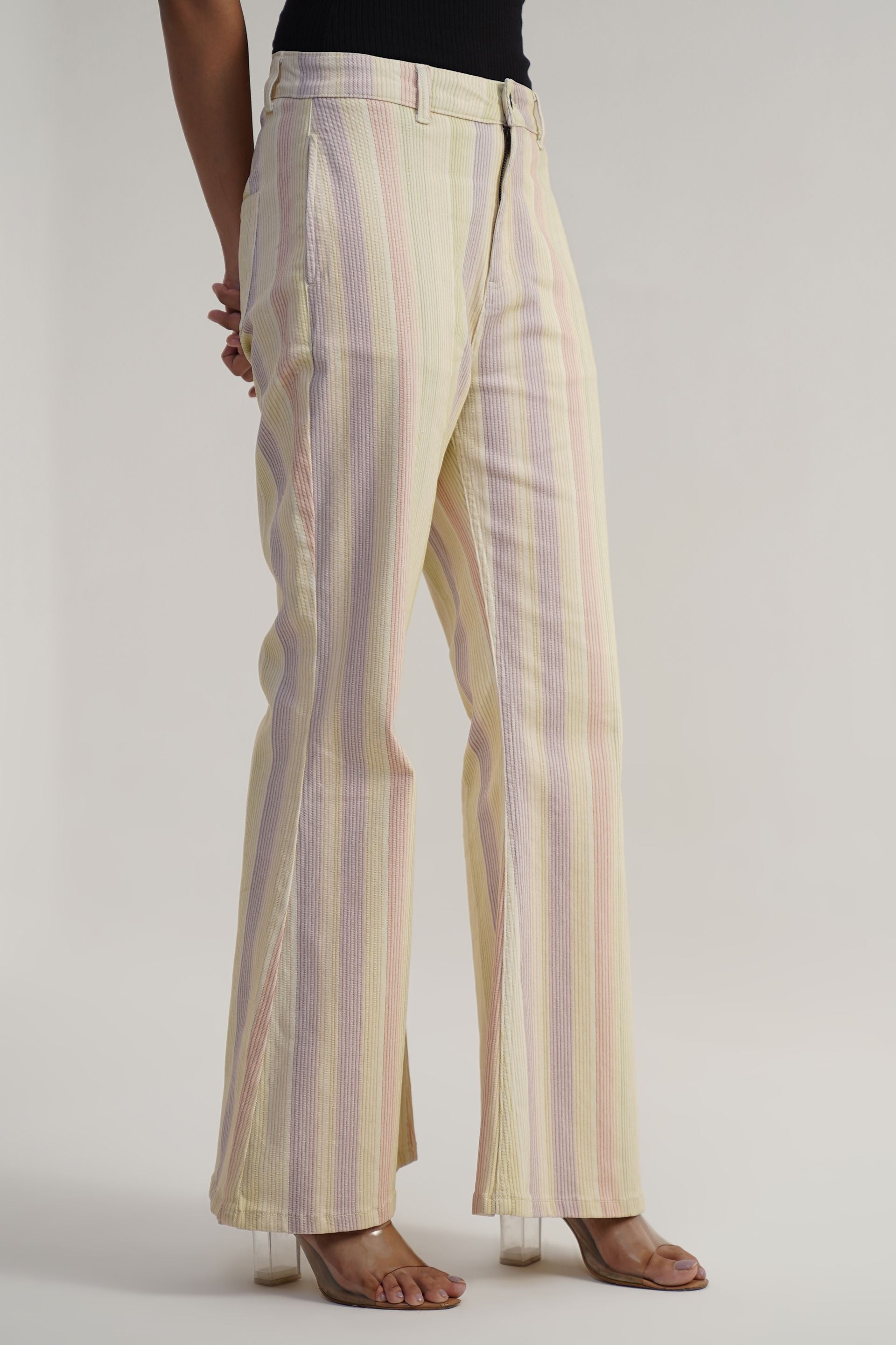 Striped Flare Aura | High Rise Flare Leg Jeans