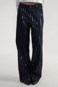 GLAM REBEL | Sequin Stripe High Rise Straight Jeans