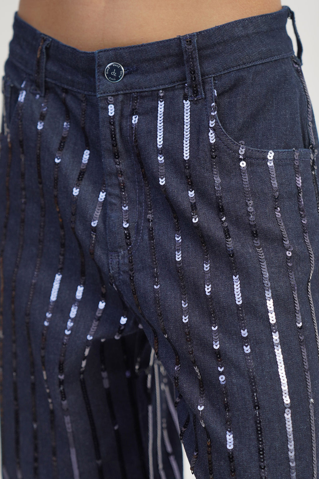 GLAM REBEL | Sequin Stripe High Rise Straight Jeans