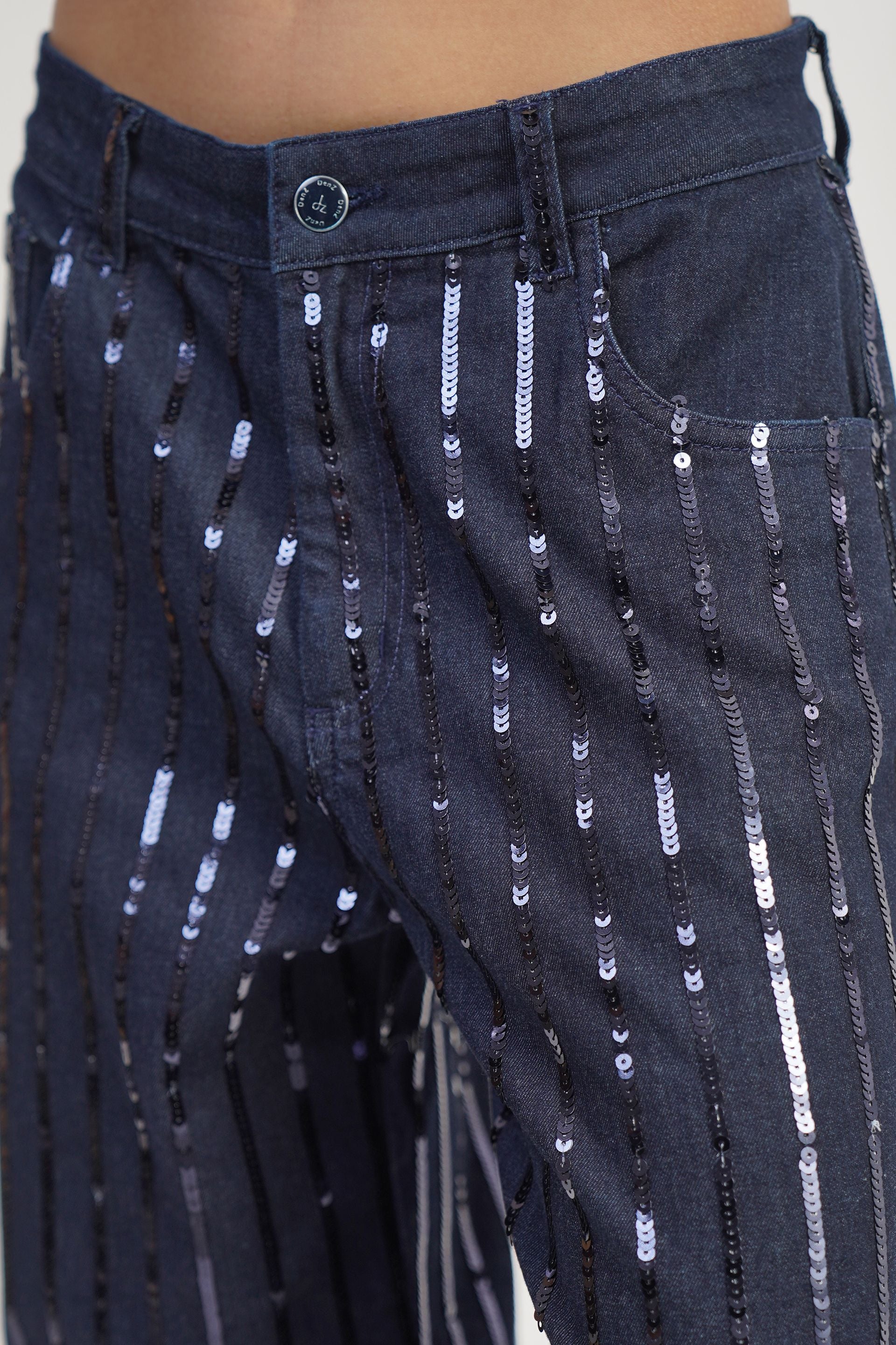 GLAM REBEL | Sequin Stripe High Rise Straight Jeans