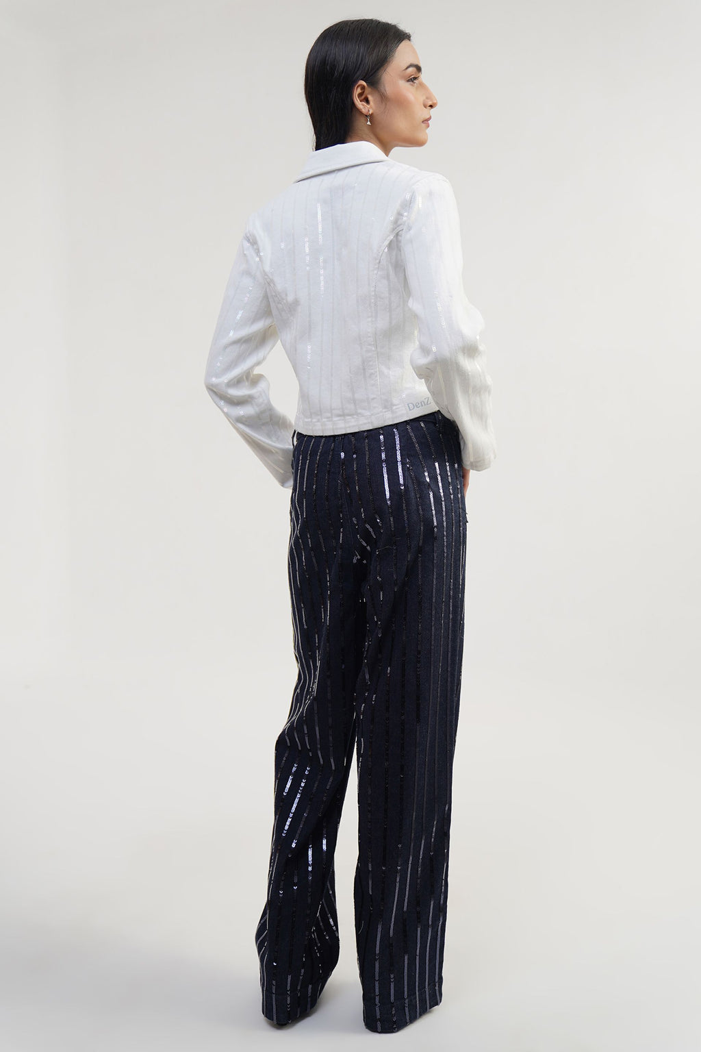 GLAM REBEL | Sequin Stripe High Rise Straight Jeans