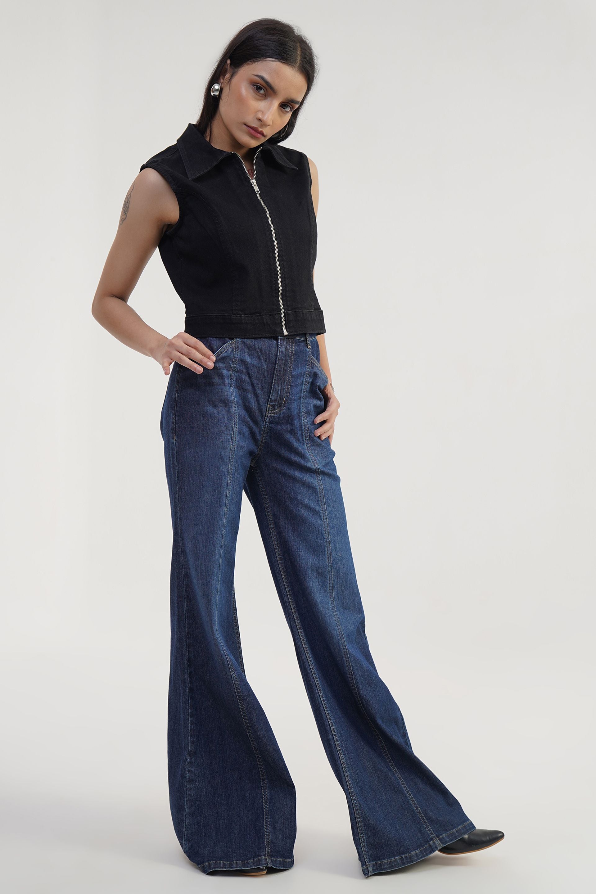 Dark Blue Stretchable Cotton Fabric Retro Regular Jeans
