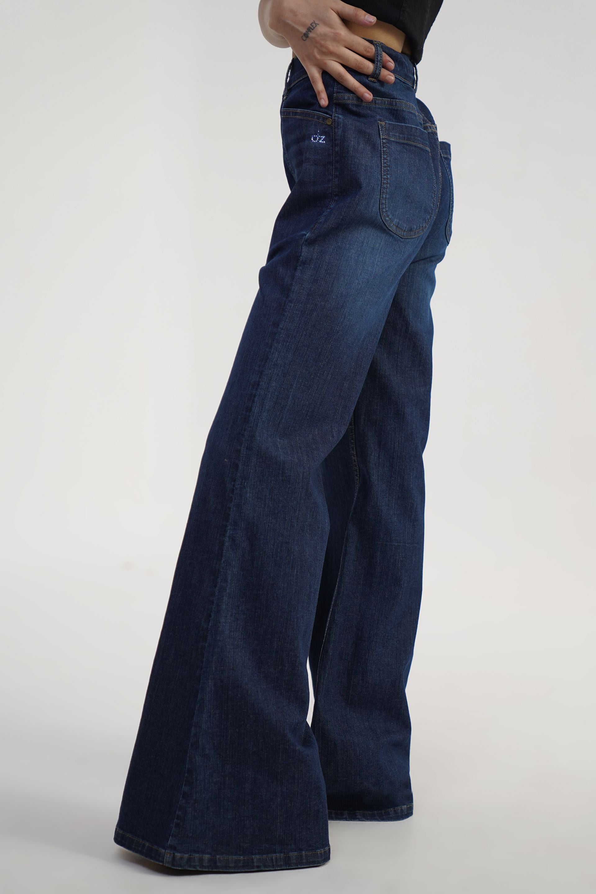 Dark Blue Stretchable Cotton Fabric Retro Regular Jeans