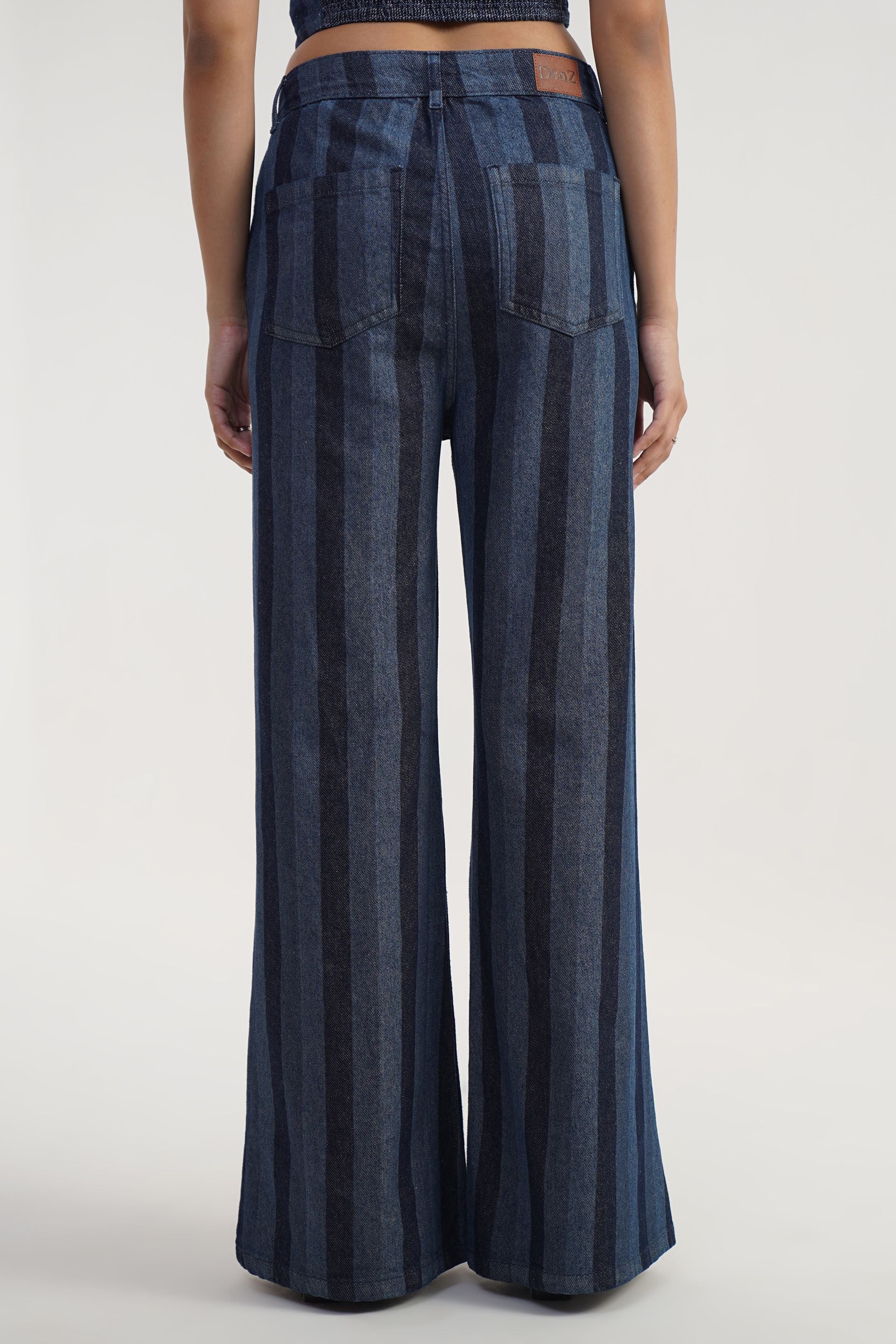 IndiVibe | High rise flare leg stripe laser print Jeans