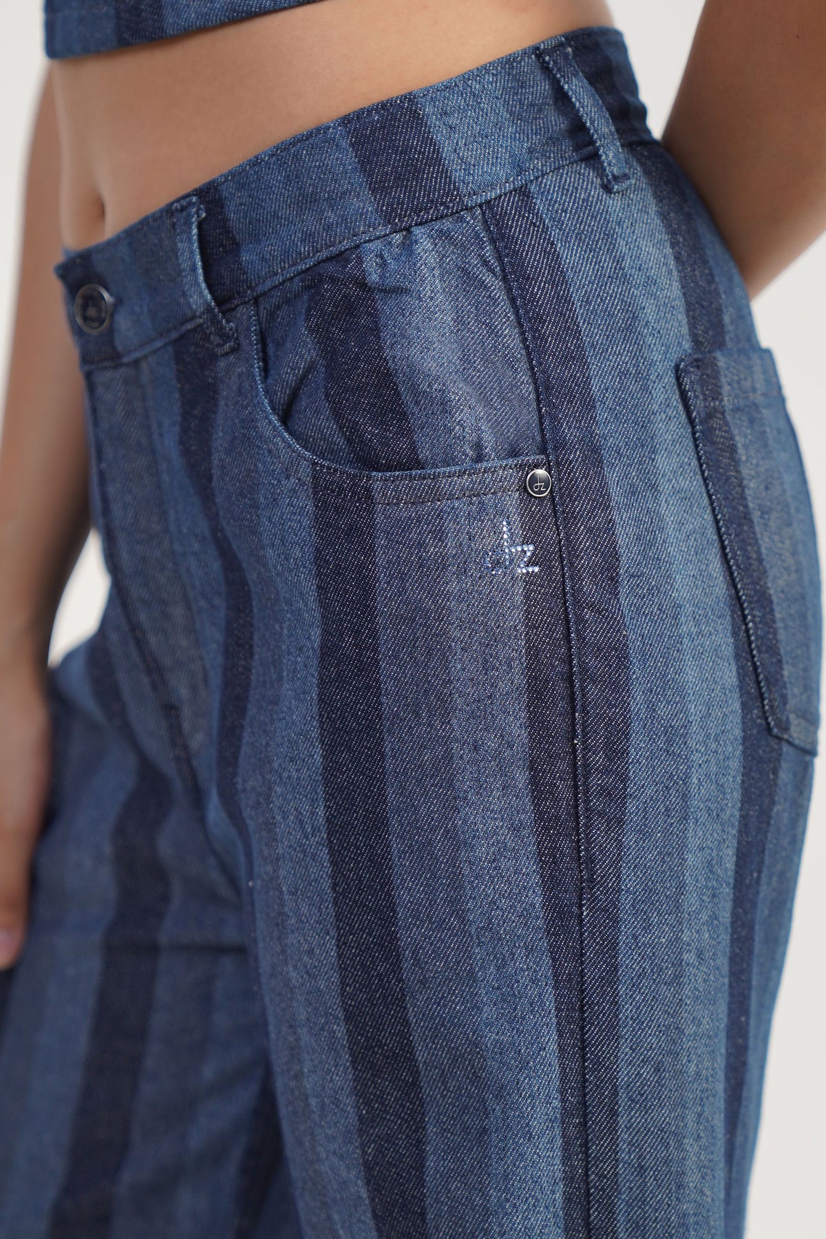 IndiVibe | High rise flare leg stripe laser print Jeans
