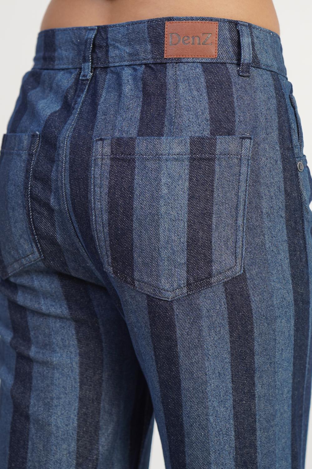 IndiVibe | High rise flare leg stripe laser print Jeans