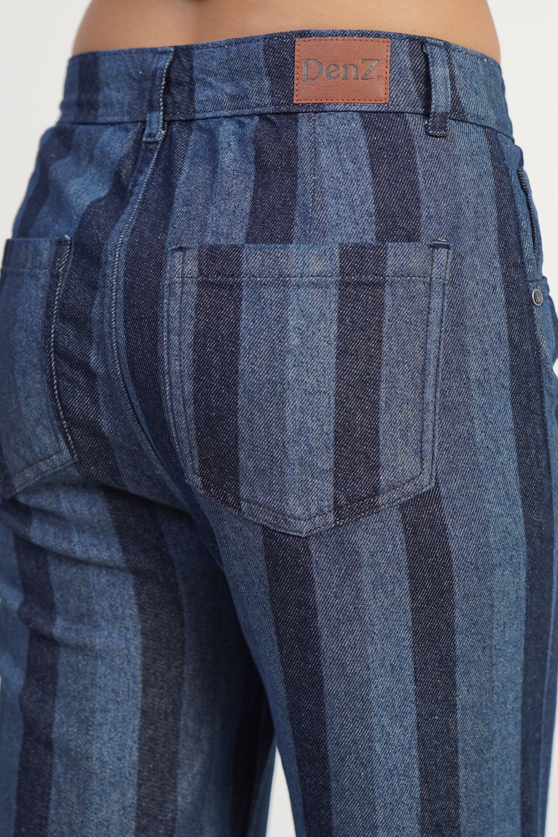 IndiVibe | High rise flare leg stripe laser print Jeans