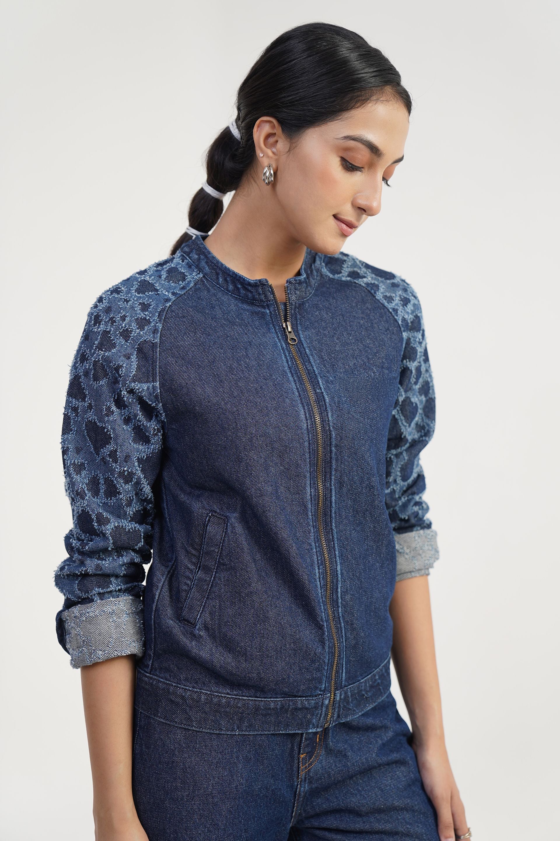 Textured Laser | Women's Laser Drill Denim Jacket