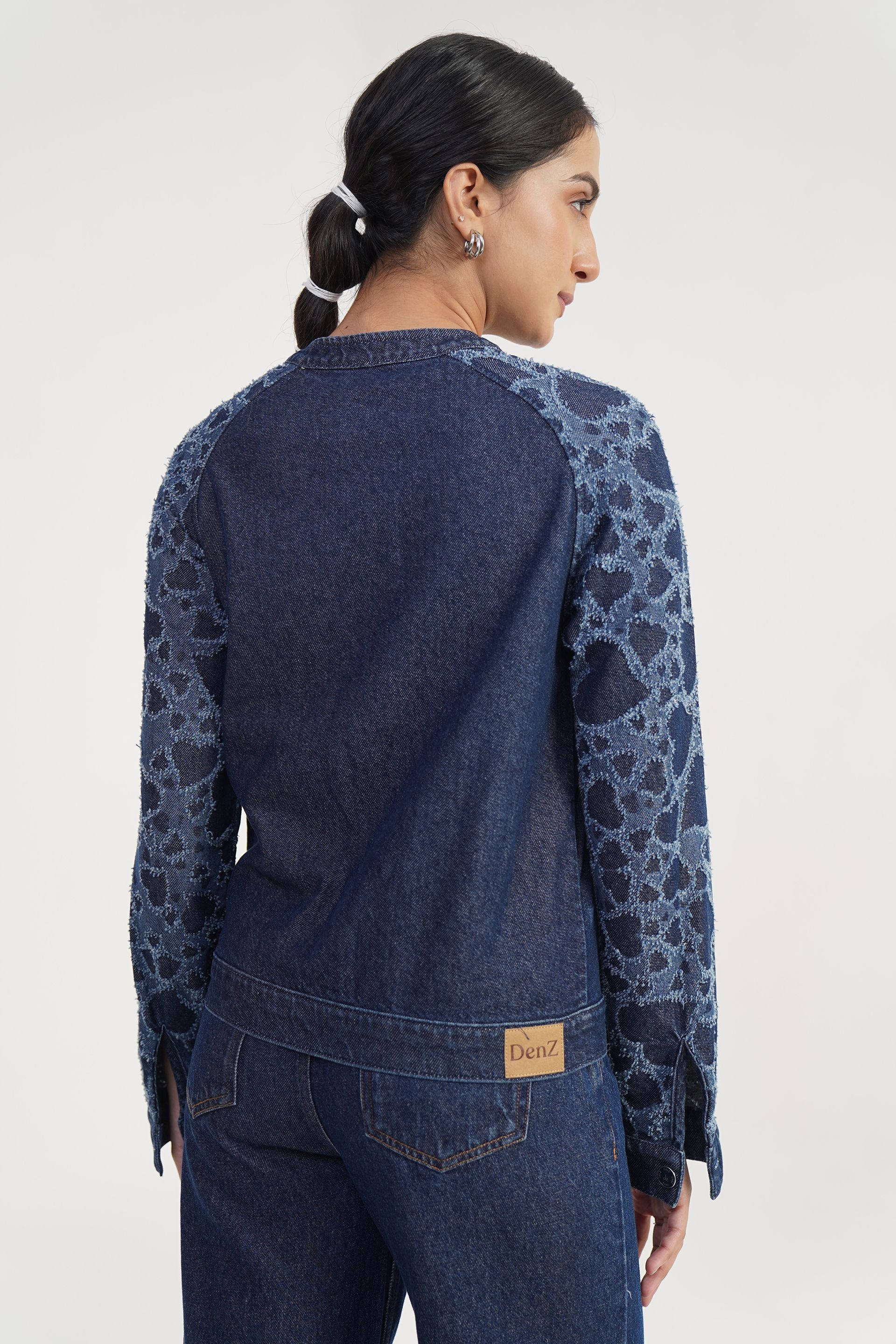 Textured Laser | Women's Laser Drill Denim Jacket