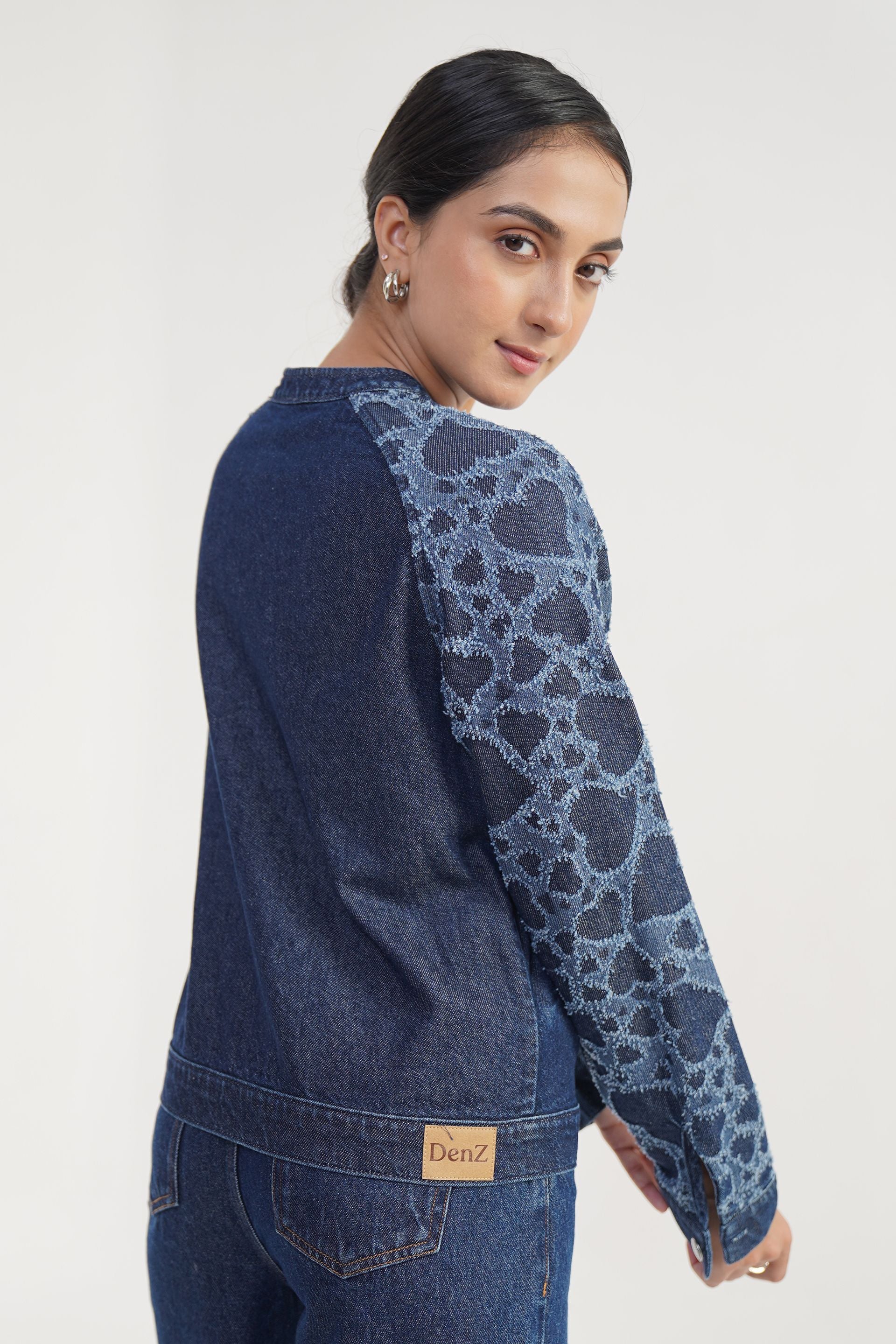 Textured Laser | Women's Laser Drill Denim Jacket