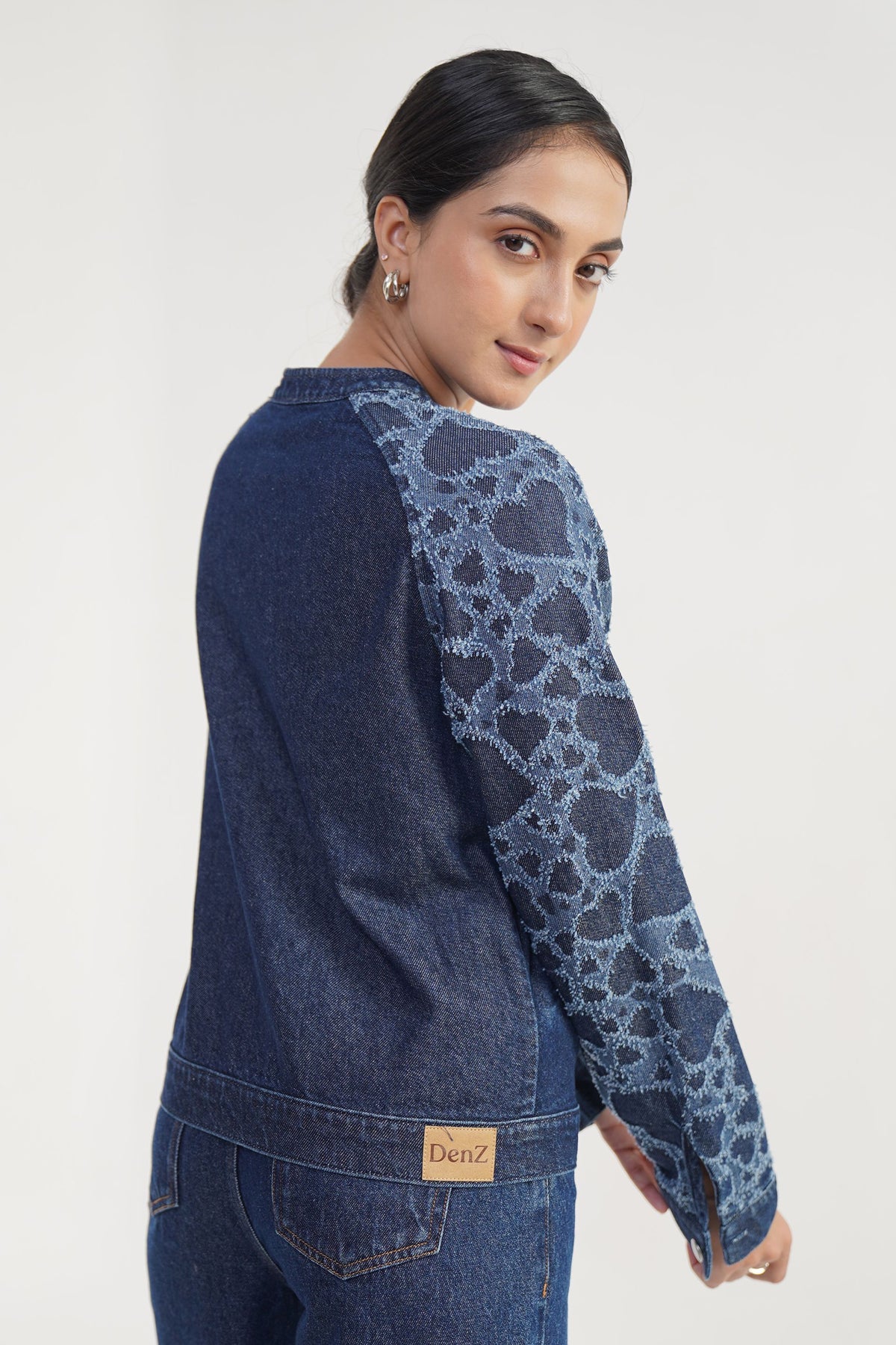 Textured Laser | Women's Laser Drill Denim Jacket